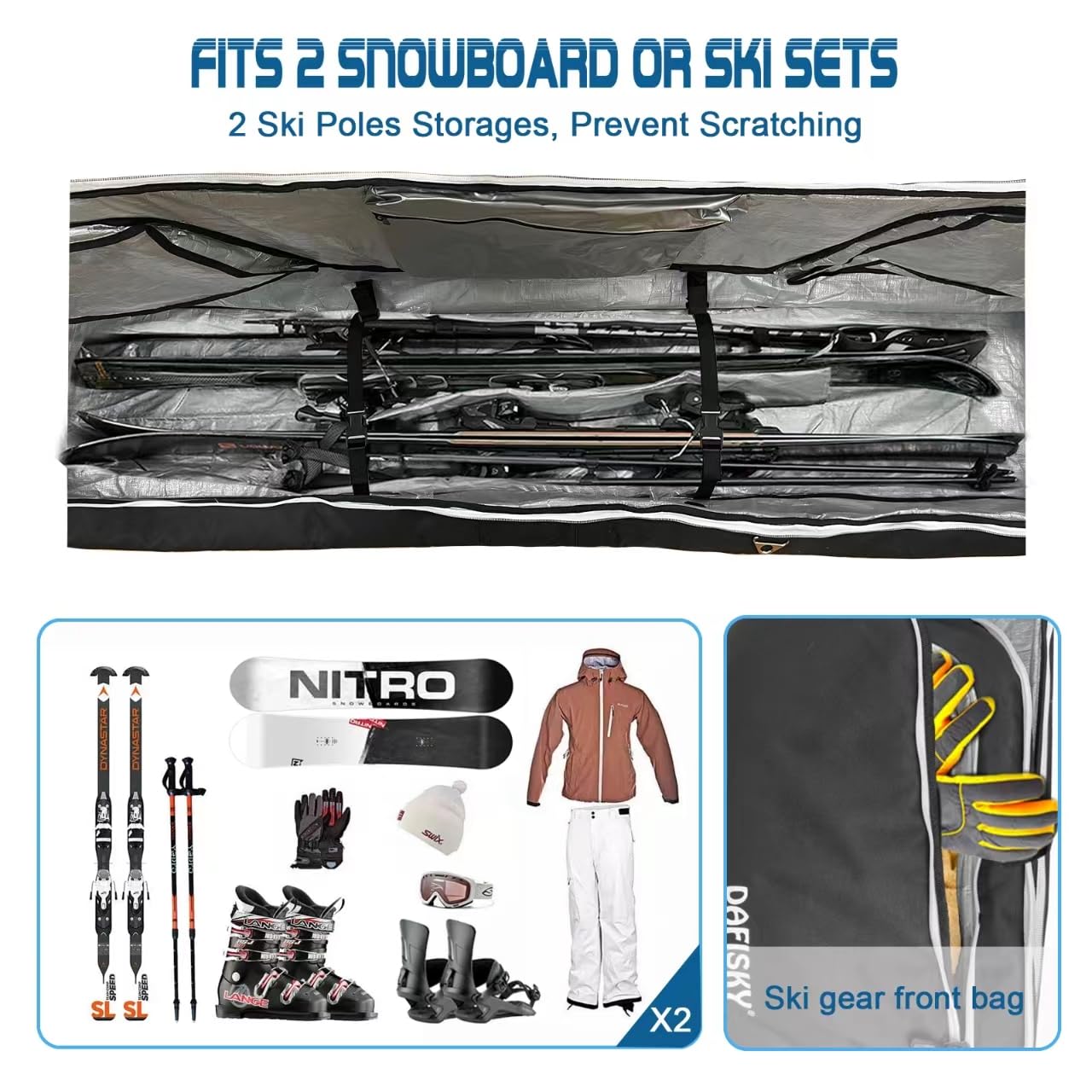 Best Rolling Ski Bag for Air Travel - Padded Snowboard Bag with Wheels, Fits 2 Sets of Skis - Perfect for Winter Sports & Mountain Vacations