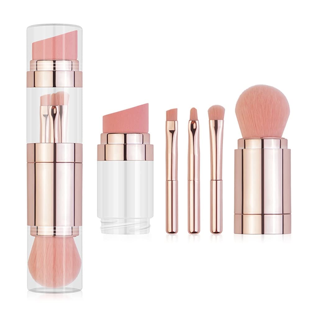 5-in-1 Portable Retractable Makeup Brush Set - Foundation, Eyebrow, Lip, Eyeshadow & Loose Powder Cosmetic Brushes | Compact Travel Makeup Tools for On-the-Go Touch Ups (Color B, 5 Pieces)
