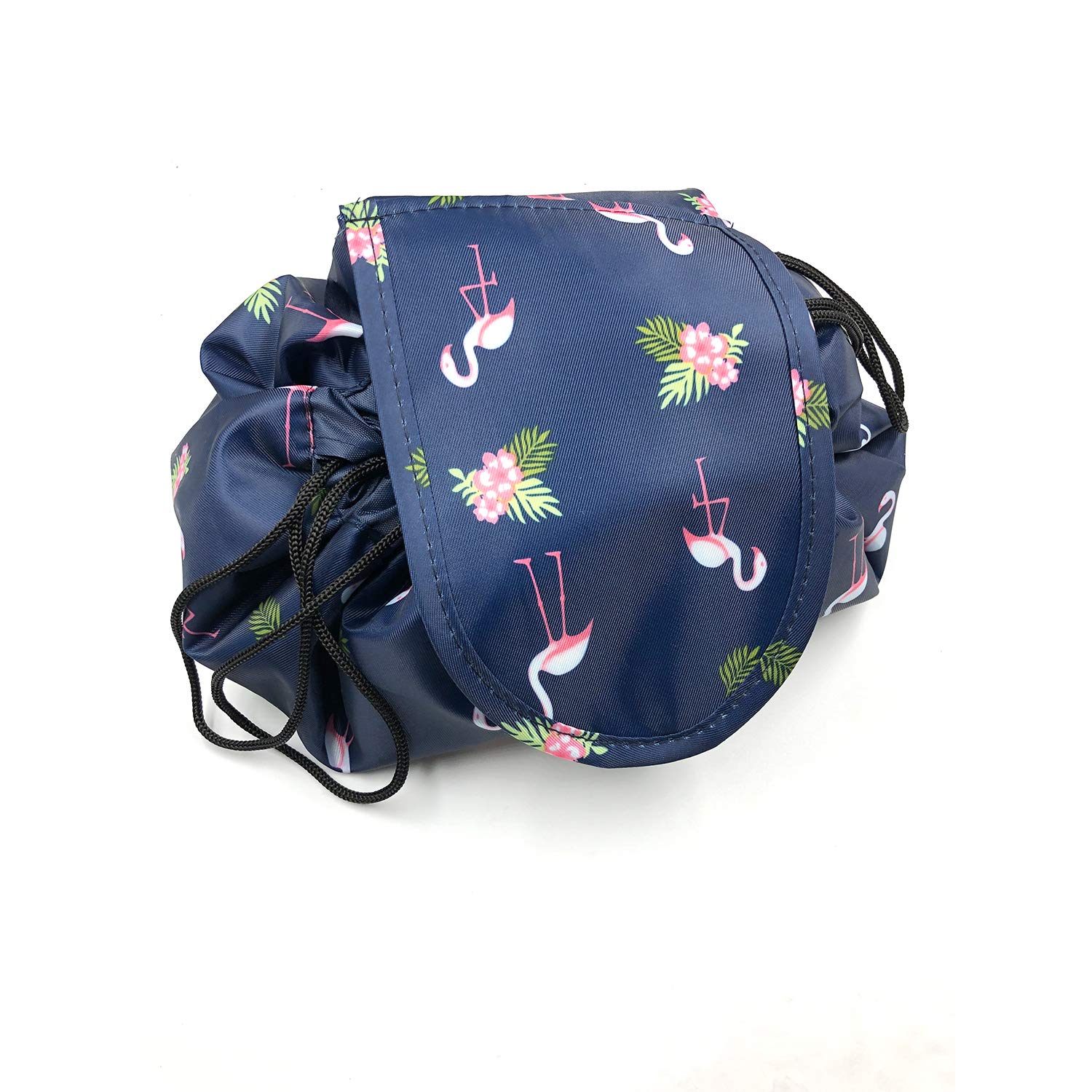 HINATAA Large Capacity Drawstring Makeup Bag - Waterproof Travel Cosmetic Organizer Pouch for Women, Flamingo Print - Perfect for Travel, Gym, Beach & Daily Storage