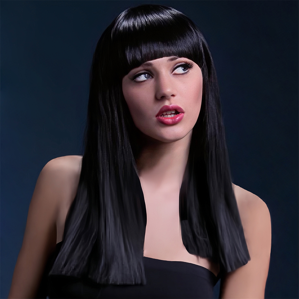 Abell'a Raven Queen 45cm Straight Synthetic Wig With Bangs - Long Black Cosplay Wig for Halloween, Costume Parties & Gothic Fashion
