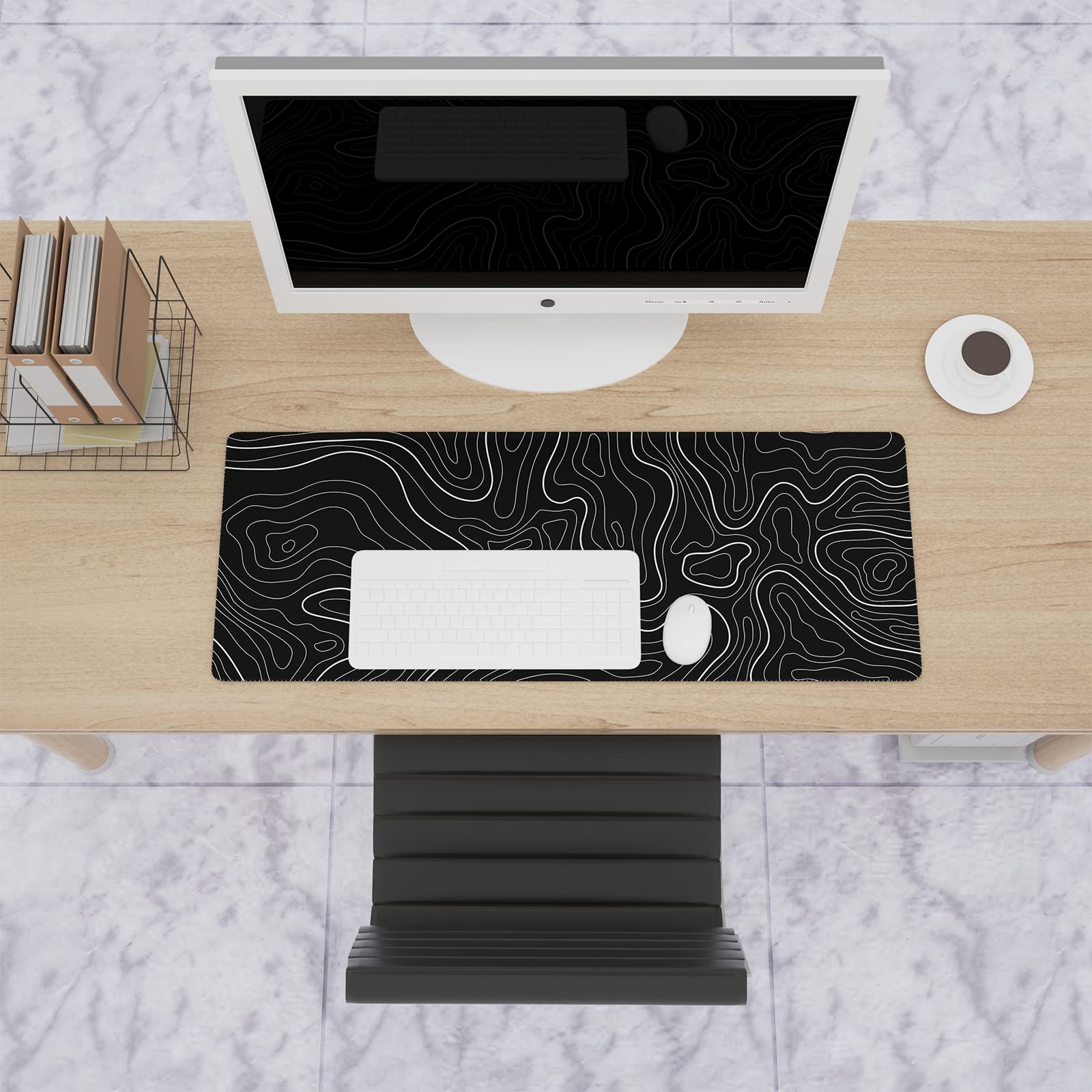 Ovenbird Large Gaming Mouse Pad 80x30cm - Non-Slip Topographic Map Design Mouse Mat for PC, Laptop, Keyboard & Mouse - Perfect for Gaming, Office Work & Home Use - Black Minimalist Computer Desk Accessory