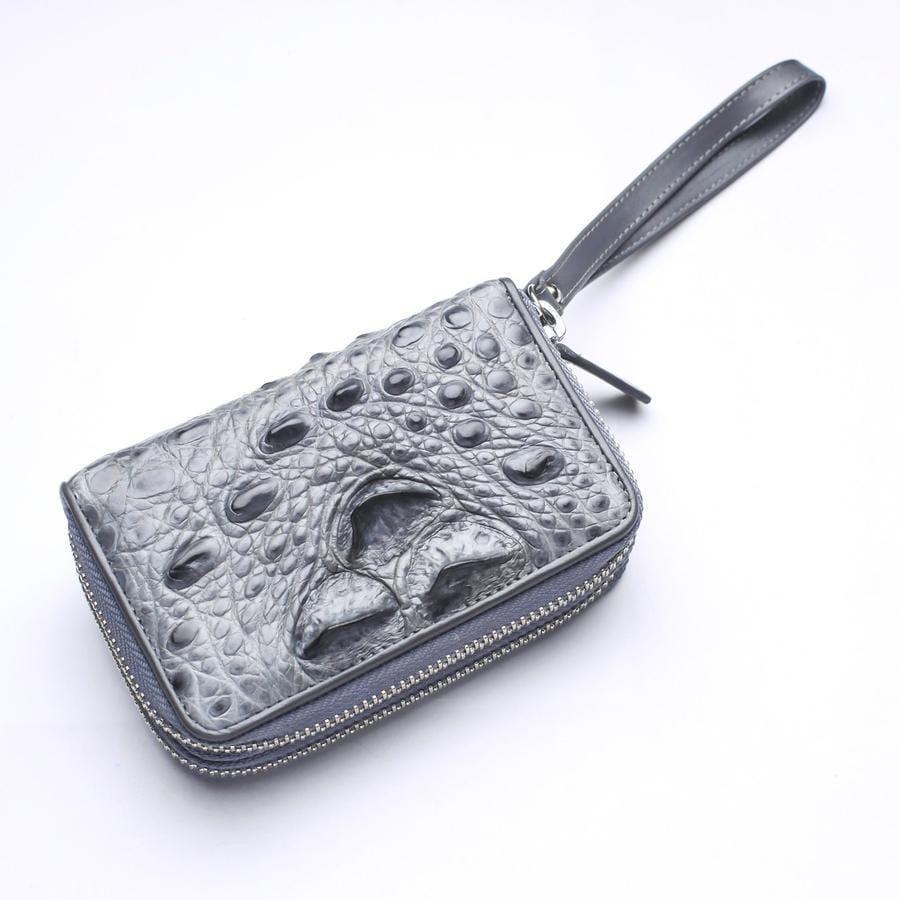 Premium Light Gray Genuine Crocodile Leather Wallet for Men - Slim RFID Blocking Bifold Wallet with Money Clip - Perfect for Business, Travel & Everyday Use