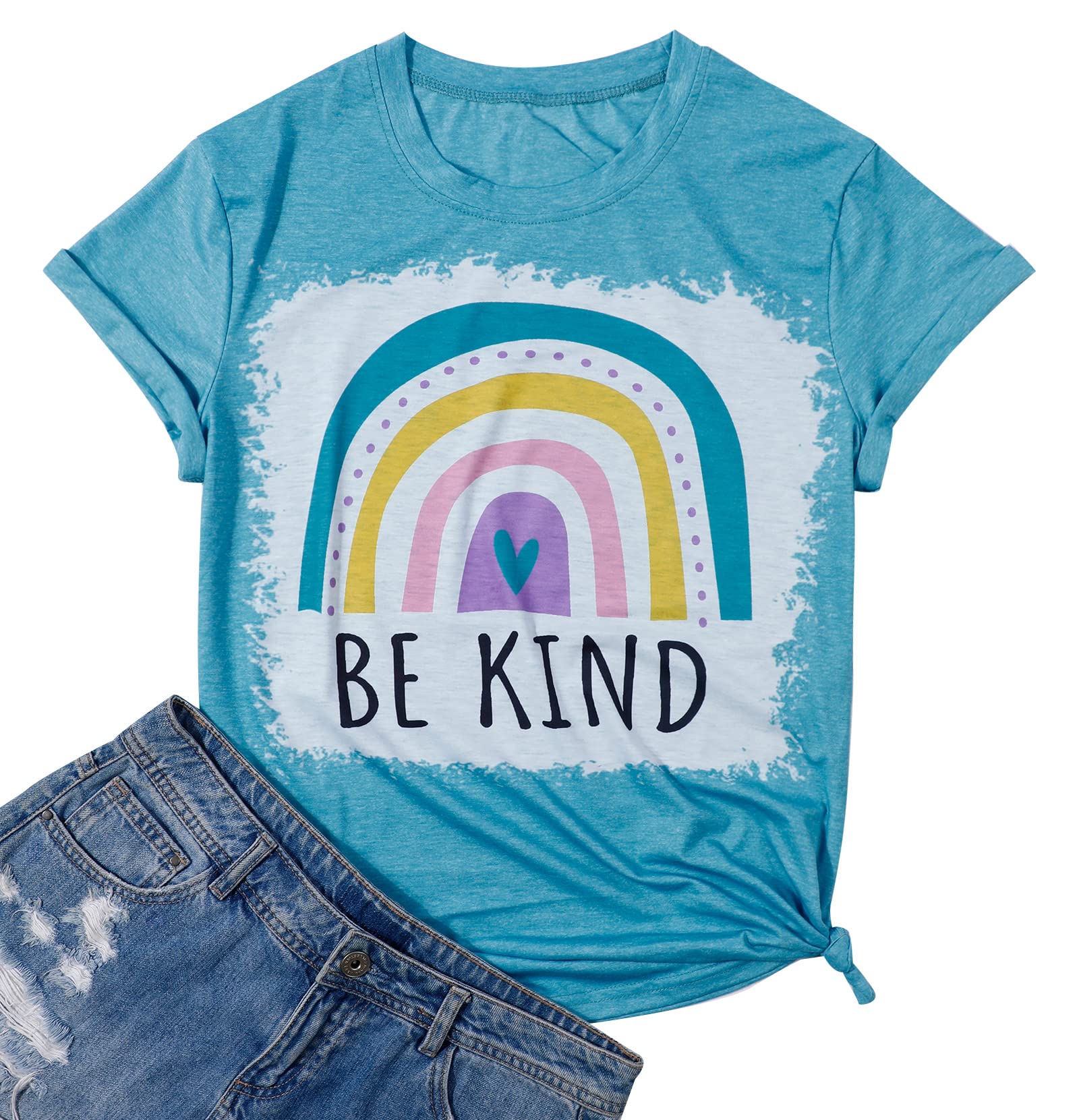Women's Be Kind Graphic T-Shirt - Cute Blessed Inspirational Teacher Tee - Funny Short Sleeve Top for Casual Wear, Work, School & Everyday Outfits