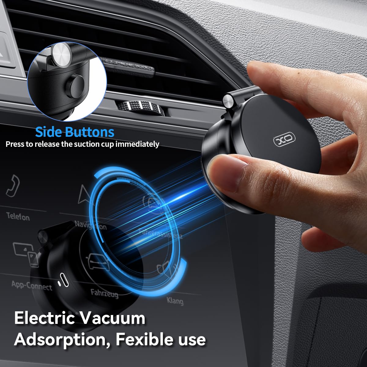 Strong Magnetic Car Phone Holder for iPhone 16/15/14/13/12 - Adjustable & Foldable Vacuum Suction Mount - Universal for Car, Shower, Mirror & Smooth Surfaces (Non-Charging) - Perfect for Driving, Bathroom Use & Home Organization