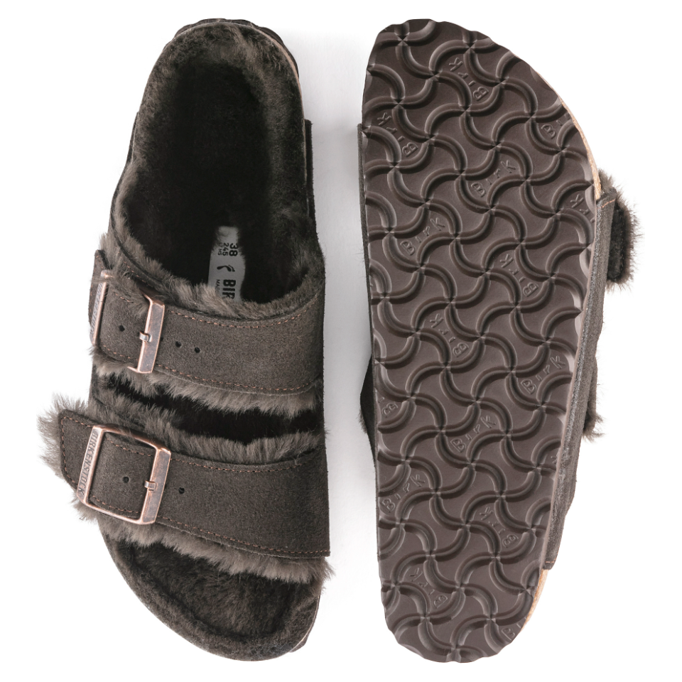 Birkenstock Arizona Shearling Suede Leather Slippers for Women & Men - Comfortable Mocha Brown House Shoes for Indoor & Outdoor Wear