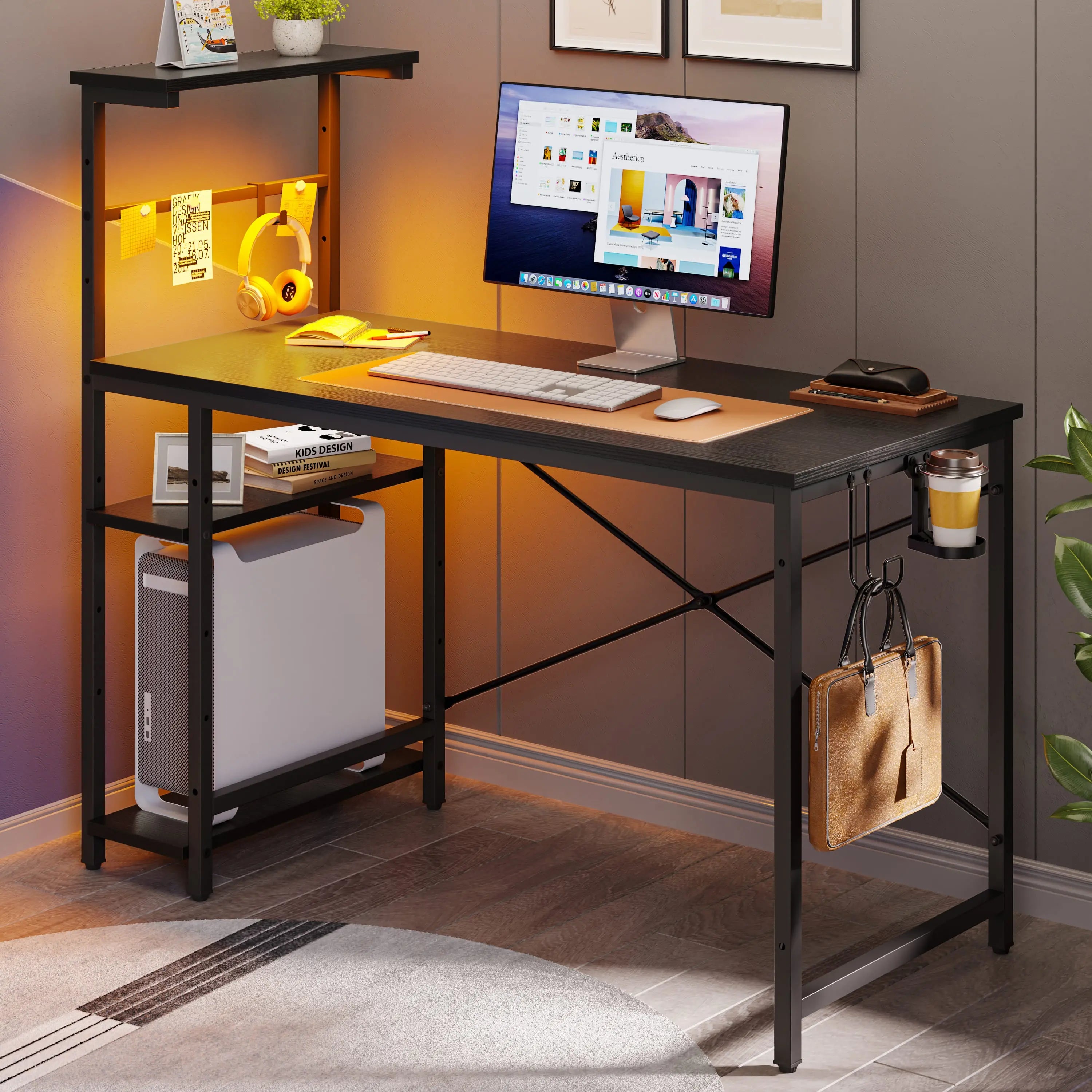 Bestier 44 Inch LED Gaming Desk with RGB Lights - Ergonomic Computer Desk for Home Office, Streaming Setup & Esports Gaming