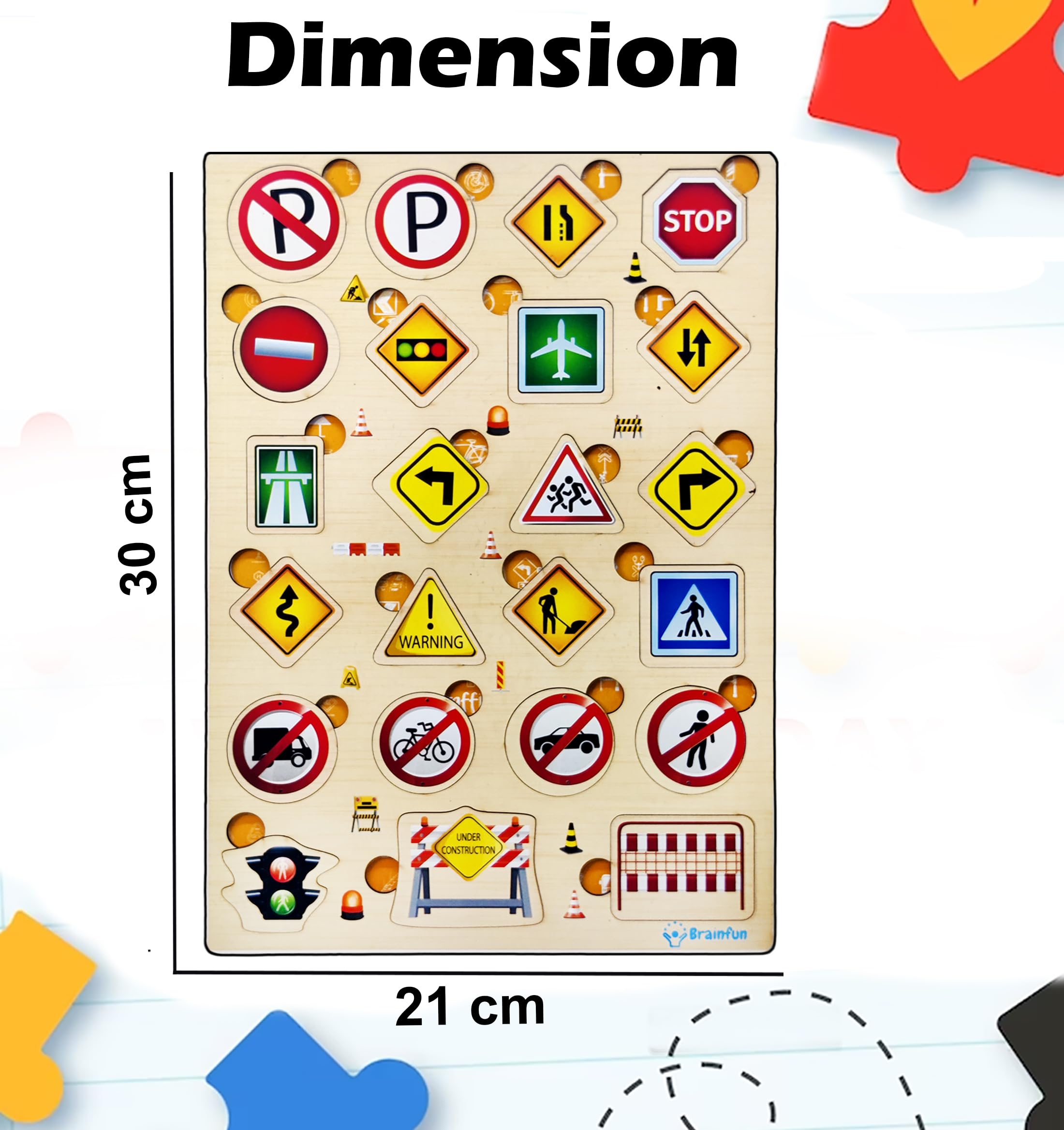 FunBlast Wooden Road Safety Signals Learning Board - Colorful Educational Toy for Kids, Boys & Girls | Traffic Sign Puzzle for Early Childhood Learning & Playroom Activities