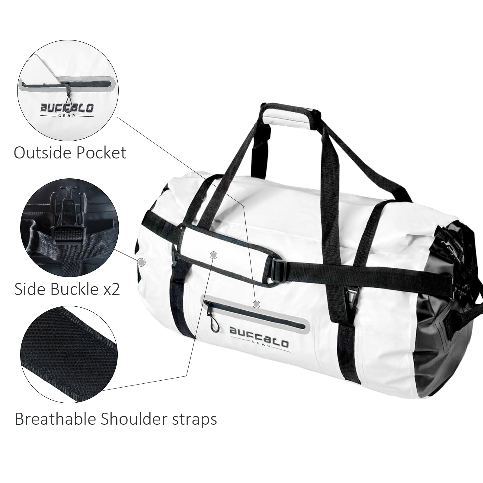 Buffalo Gear Waterproof Duffle Bag 40L 60L 80L - Heavy Duty Roll-top Dry Bag for Travel, Kayaking, Rafting, Boating, Fishing & Camping - Ideal for Outdoor Adventures and Water Sports