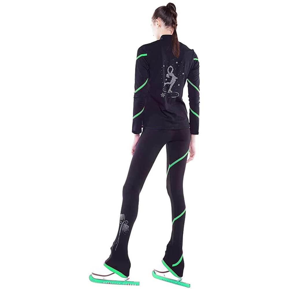 LIUHUO Figure Skating Spiral Jacket & Fleece Pants Set for Women and Girls - Warm Yellow Winter Training Outfit for Ice Skating, Gymnastics, and Cold Weather Activities