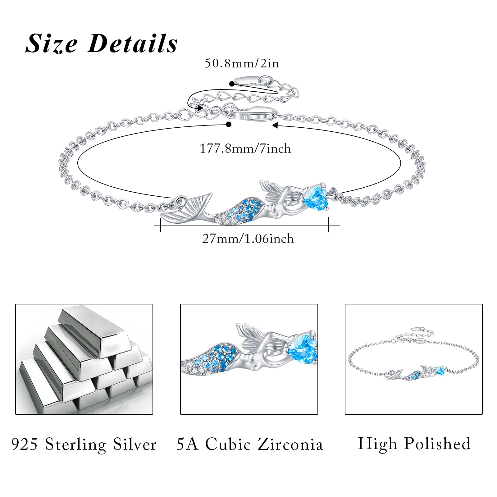 925 Sterling Silver Mermaid & Sea Turtle Bracelet Anklet - Hawaiian Beach Jewelry for Women & Girls, Bohemian Nautical Style, Perfect for Birthday, Graduation Gifts & Beach Vacations