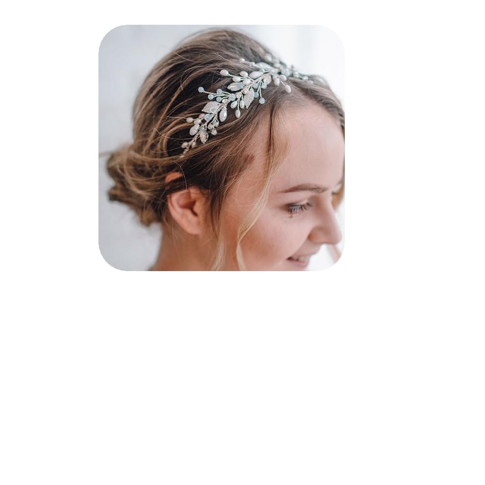 Vintage Clear Crystal Pearl Headband with Leaf Tiara - Handmade Bridal Hair Crown for Wedding, Prom, Birthday Party | Greek Goddess Pearl Headpiece for Bride, Special Occasions & Photo Shoots
