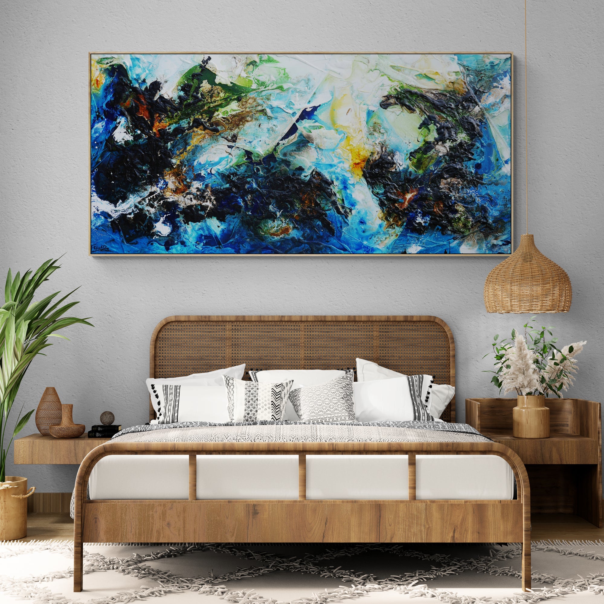 Blue Summer 210cm x 100cm Textured Abstract Canvas Wall Art - Modern Home Decor for Living Room, Bedroom & Office