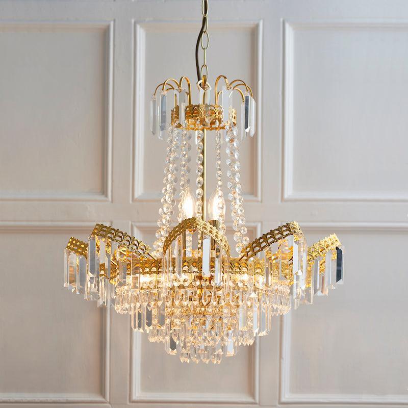 Adagio Clear Faceted Glass & Gold 9-Light Chandelier - Modern Crystal Ceiling Light Fixture for Dining Room, Living Room, Bedroom, and Entryway