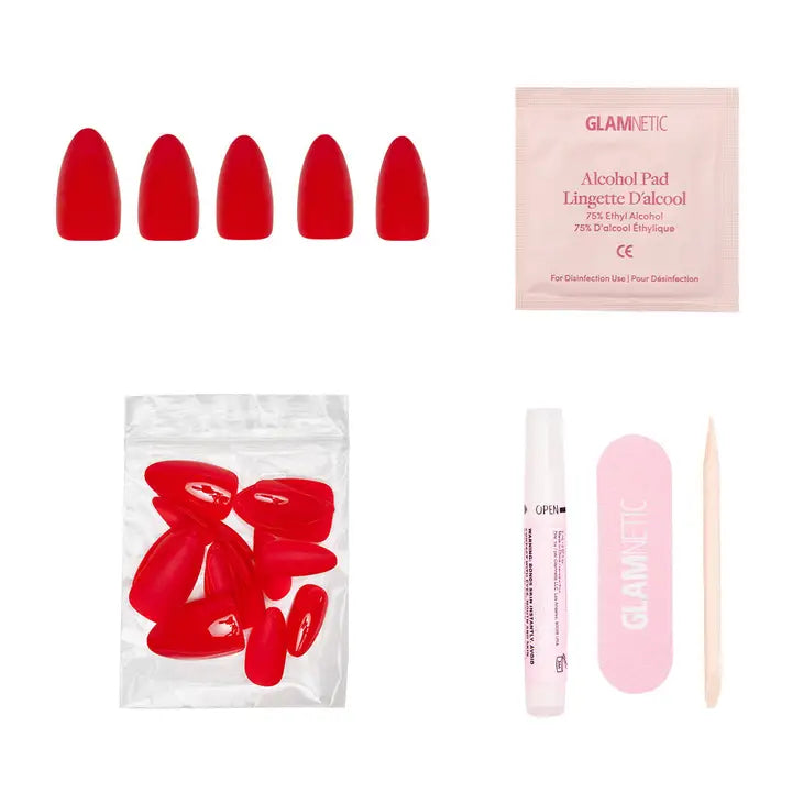 Fiery Red Press On Nails - Long Lasting Glue-Free Fake Nails for Women | Perfect for Parties, Weddings & Special Occasions
