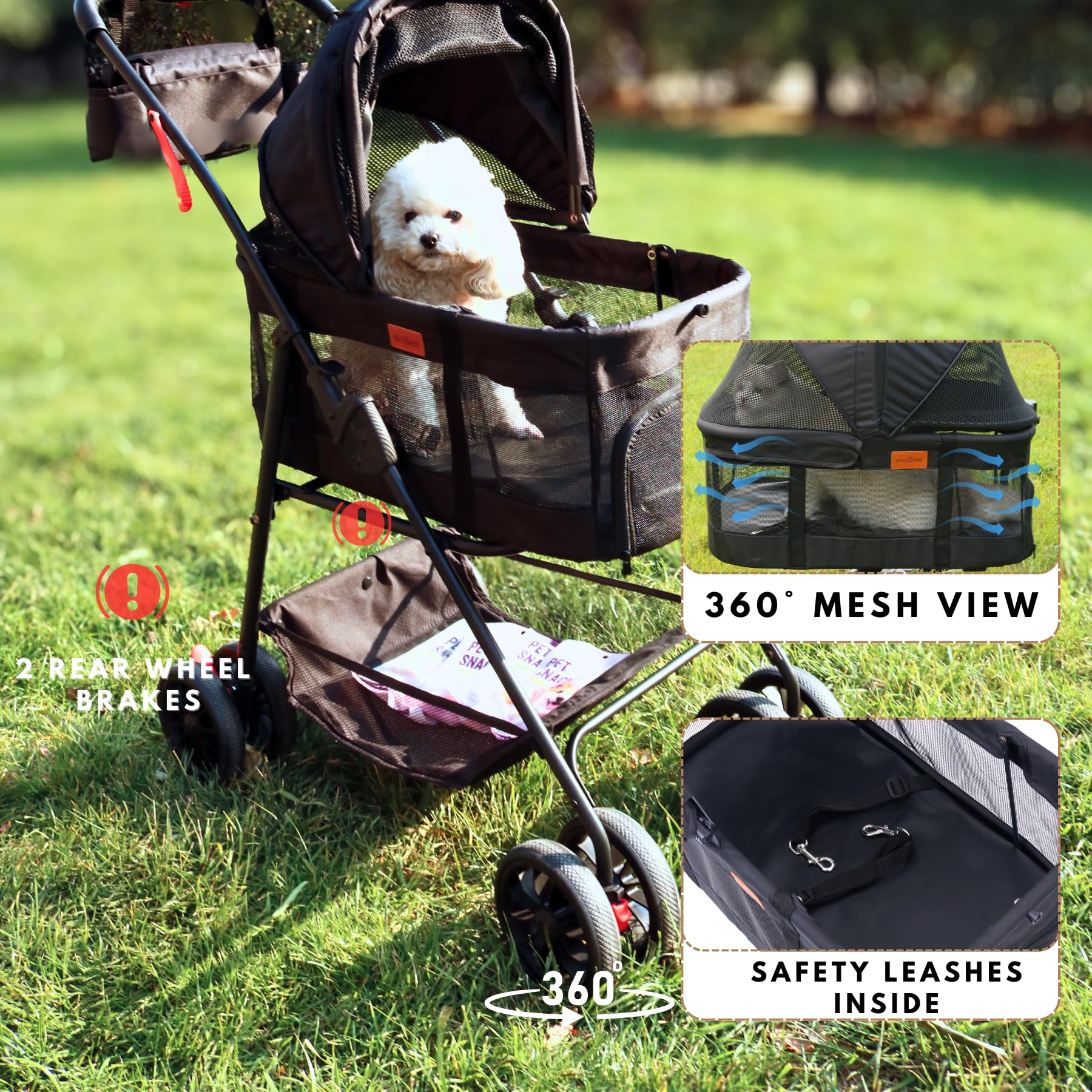 Premium Pet Stroller for Small Dogs & Cats - 3-in-1 Convertible Carrier with Detachable Seat, 33 lbs Capacity, Foldable & Portable Design - Perfect for Travel, Vet Visits, and Outdoor Adventures