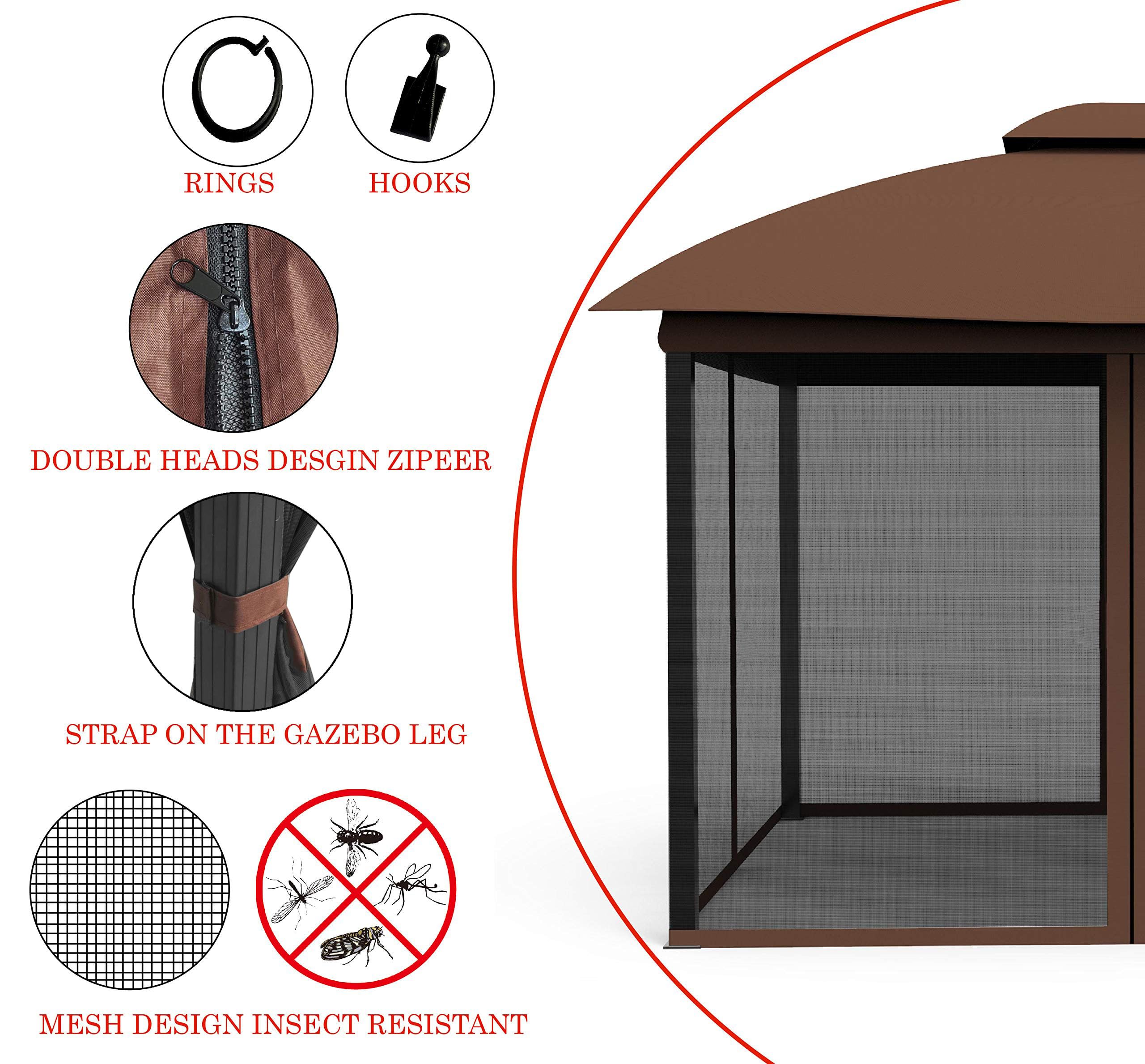 Universal 4-Panel Gazebo Mosquito Netting Screen Replacement - 10'x12' Black Outdoor Canopy Cover for Patio, Garden & Backyard - Perfect for Summer BBQs, Camping & Outdoor Relaxation