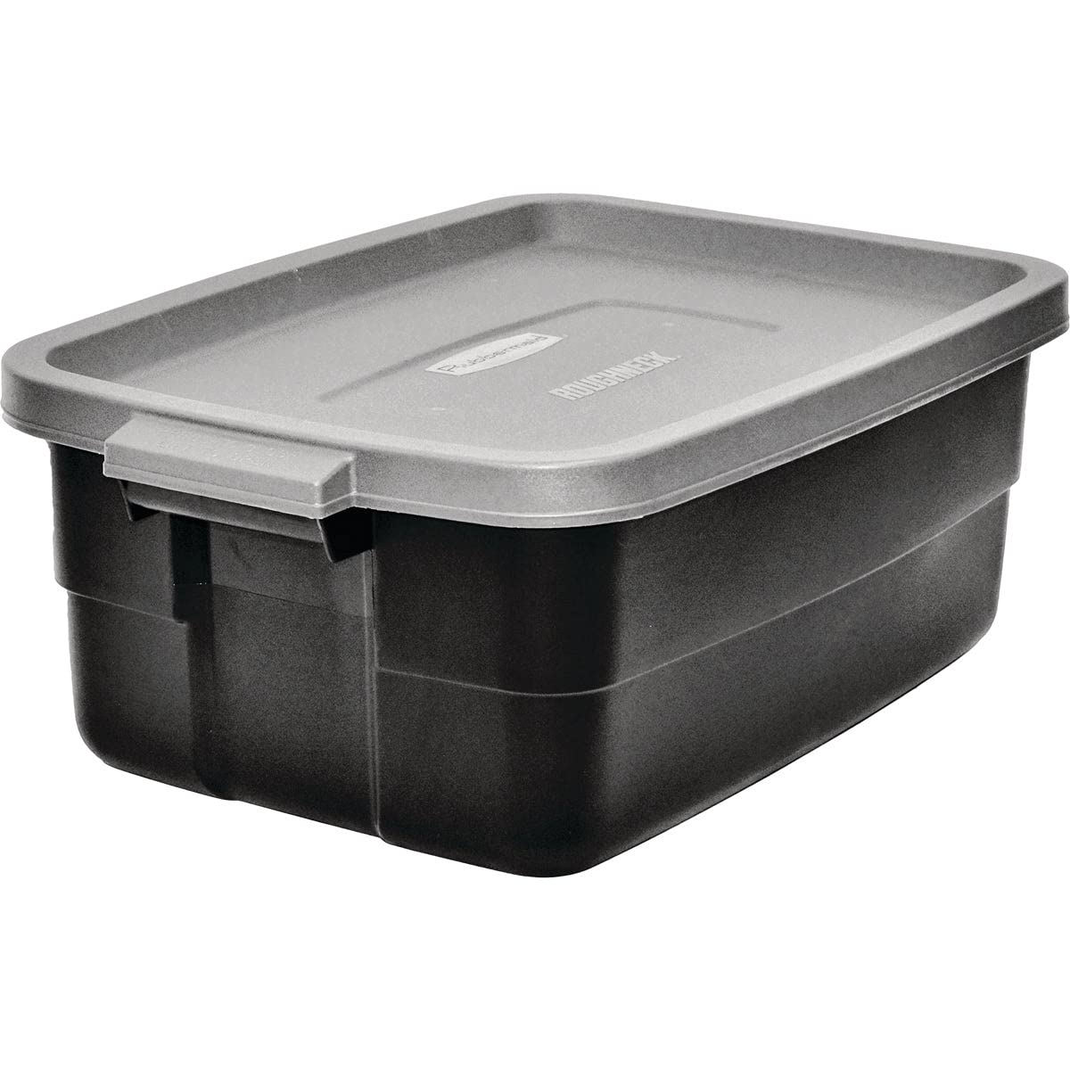 Rubbermaid RMRT100007 10 Gallon Black/Cool Gray Roughneck Storage Tote with Lid - Heavy Duty Plastic Bin for Home Organization, Garage Storage & Moving Supplies - Durable Stackable Container for Clothes, Toys & Seasonal Items