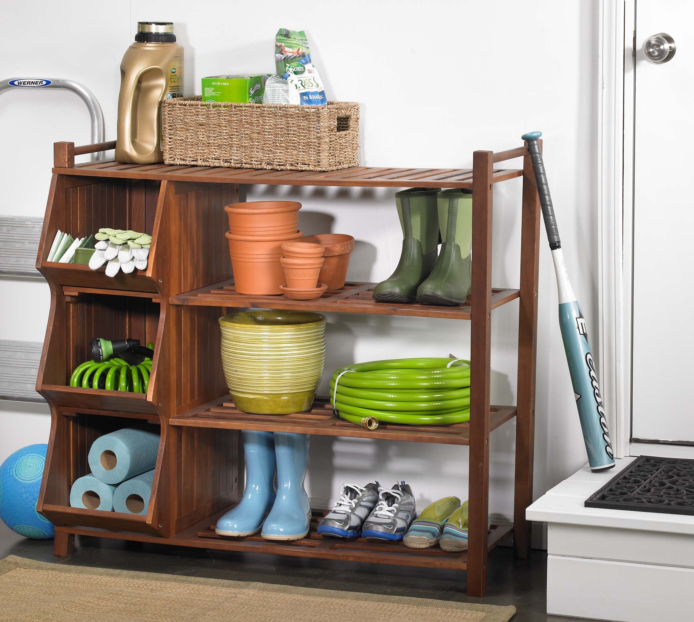 Merry Products SLF0020110000 4-Tier Outdoor Storage Rack & Shoe Organizer - Perfect for Entryway, Garage, and Patio Organization