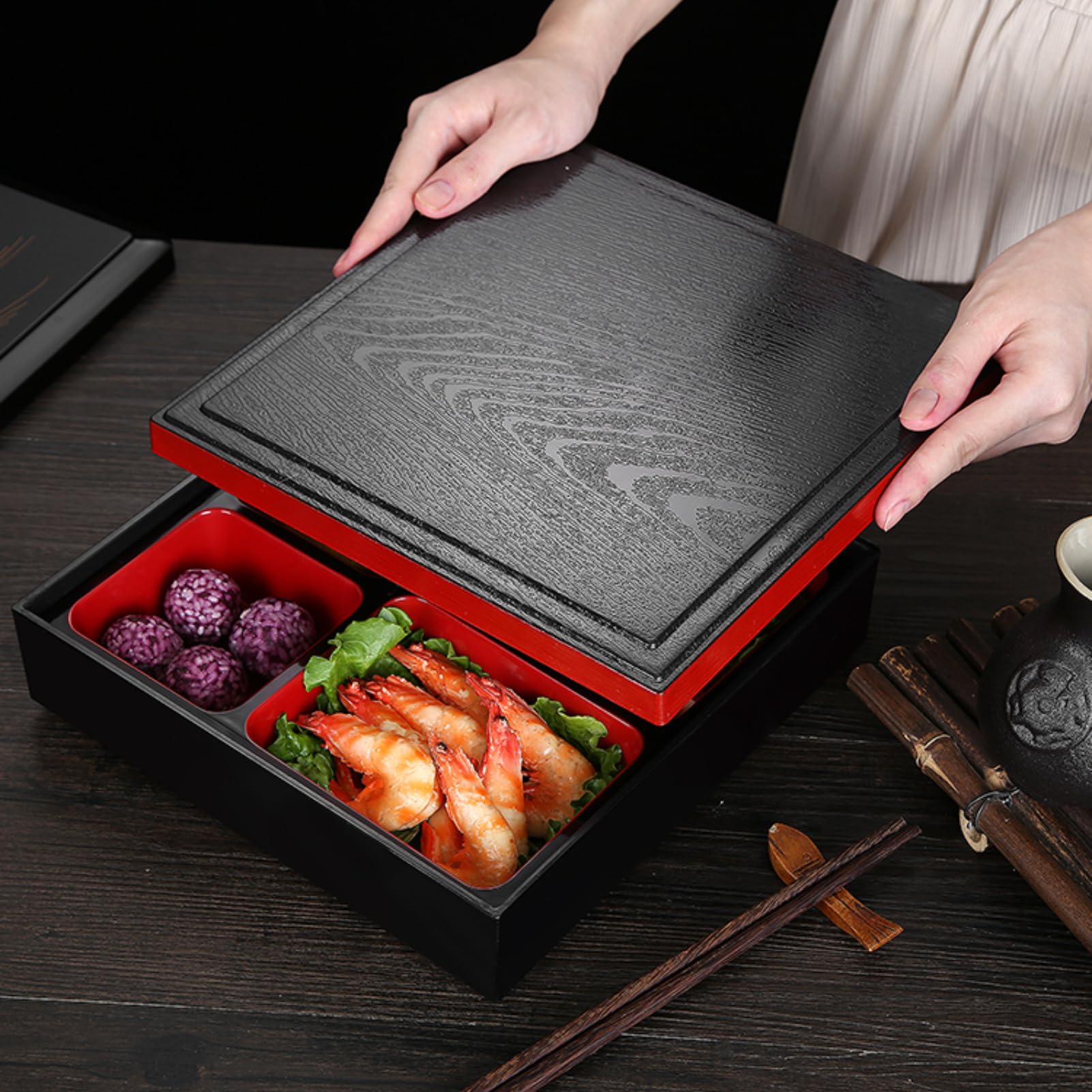 Japanese Style Wooden Bento Box - Portable Lunch Container for Office, School & Picnic - Eco-Friendly Food Storage for Meal Prep & Outdoor Dining