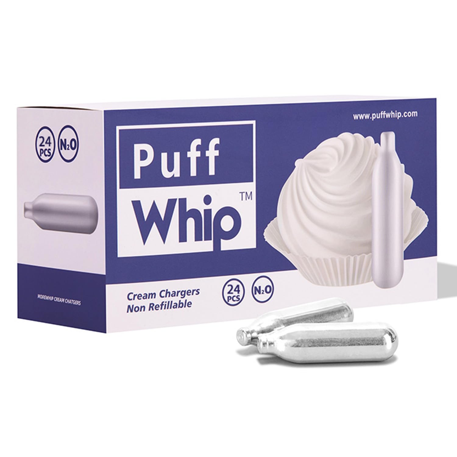 Premium 8g Whipped Cream Chargers - 24 Pack (N2O Cartridges) for Professional Desserts, Coffee Toppings & Home Baking | Food Grade Stainless Steel Cream Dispenser Refills