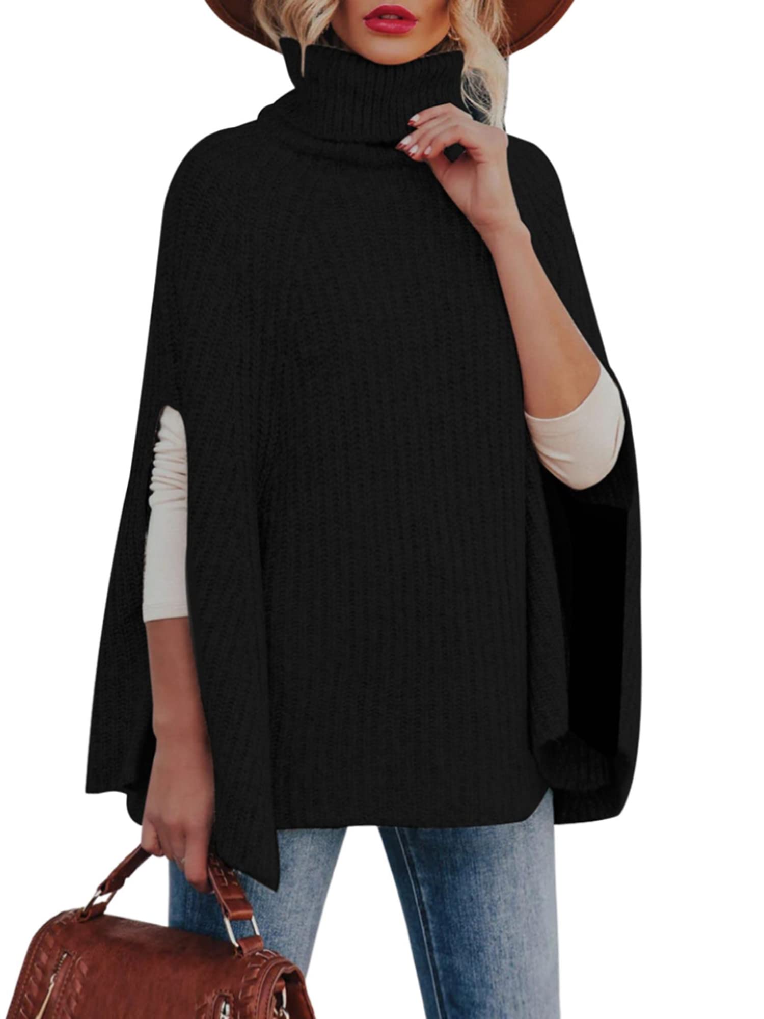 Women's Moss Rose Turtleneck Pullover Sweater - Cozy Wrap Poncho for Fall & Winter - Perfect for Holidays, Office & Casual Outfits
