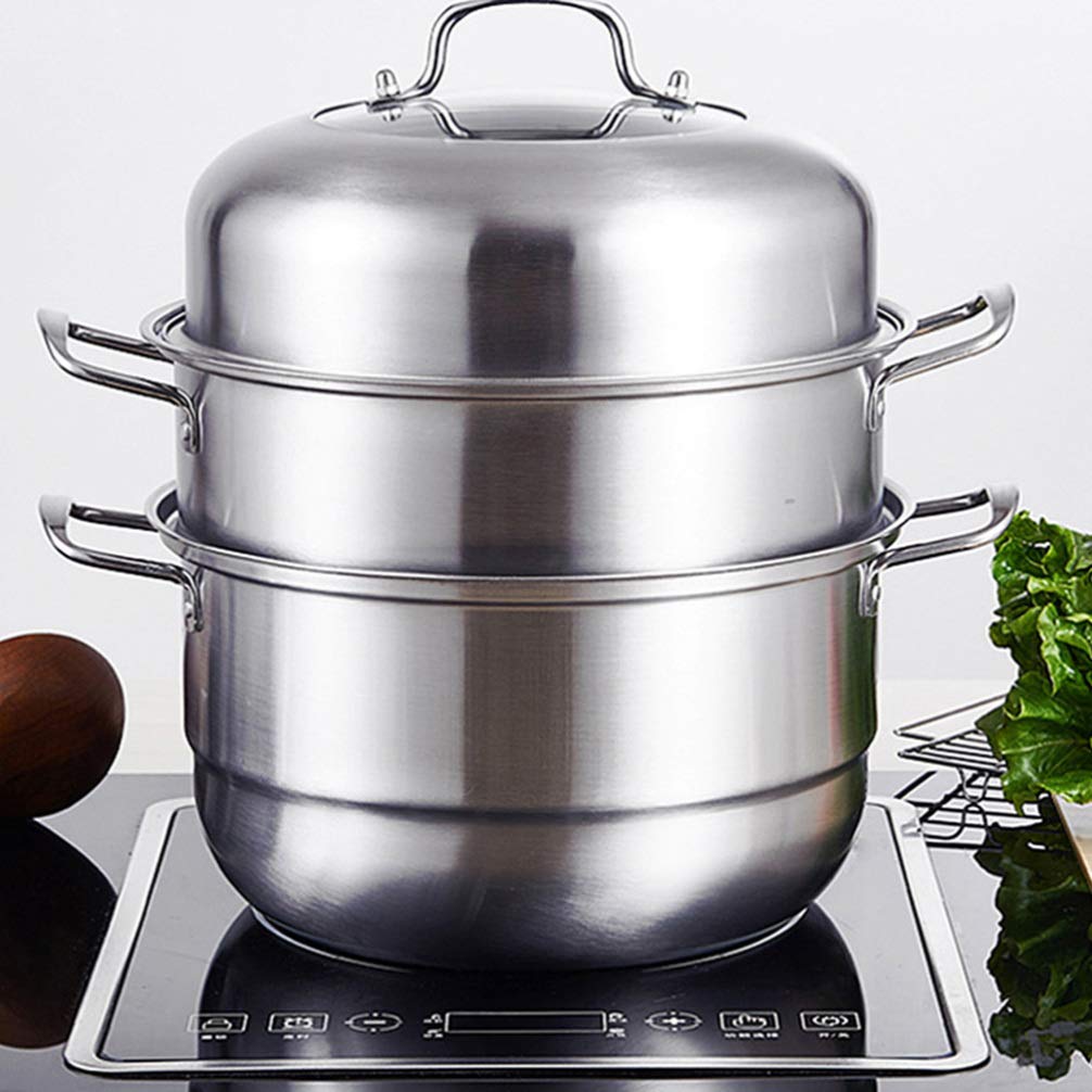 Stainless Steel Steamer Pot Set - 3-Layer Metal Steamer for Cooking, Soup, and Vegetables | Perfect for Home Kitchen, Healthy Meal Prep & Asian Cuisine