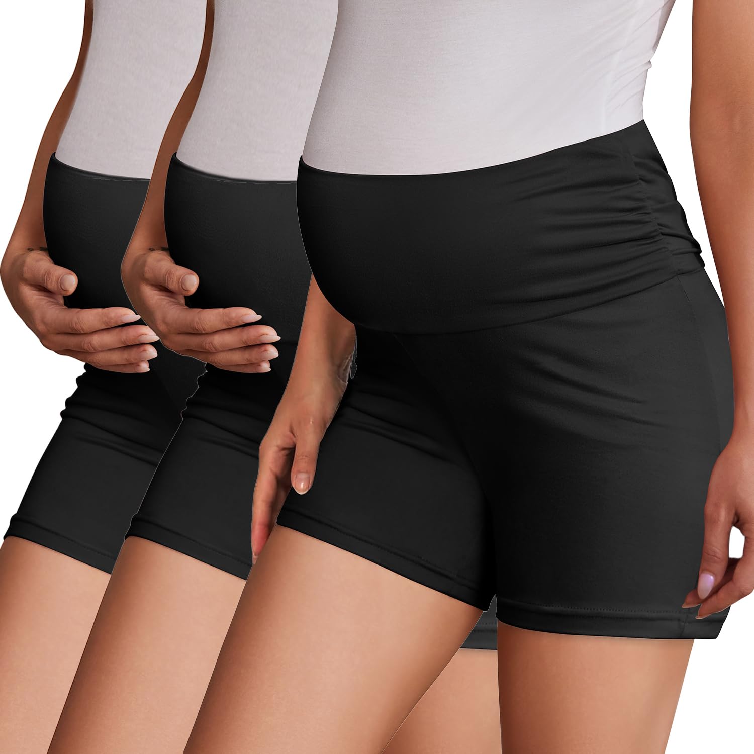 Ekouaer 3 Pack Women's Maternity Shorts - Stretchy Pregnancy Workout Shorts, Comfy Lounge & Sleepwear Pajama Shorts (S-XXL) - Perfect for Yoga, Gym, Home Relaxation & Maternity Comfort