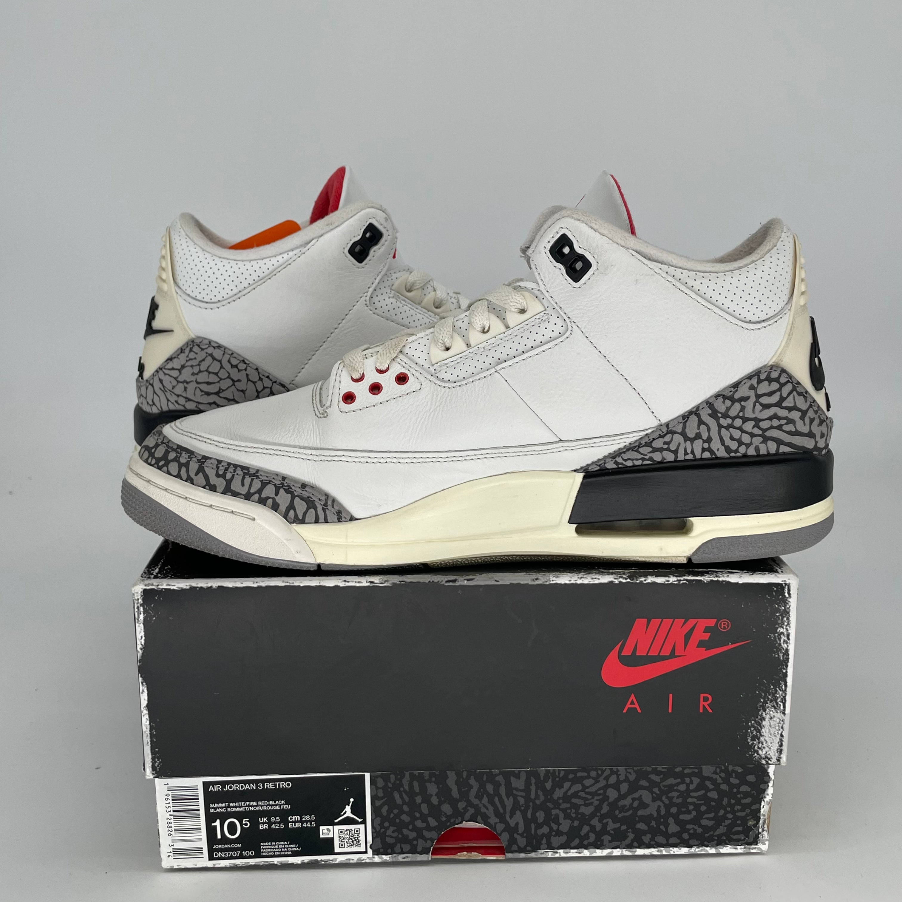 Original Air Jordan 3 White Cement Reimagined Sneakers - Men's Size 10.5 / Women's 12W (DN3707-100) - Retro Basketball Shoes for Streetwear & Casual Outfits
