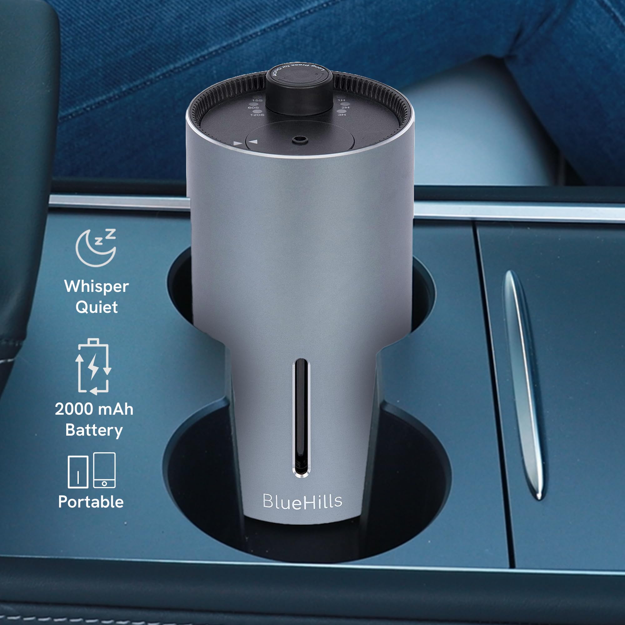 **BlueHills Cordless Essential Oil Diffuser - USB Rechargeable, Large Room & Travel-Friendly, Battery-Operated for Home, Office, Hotel, Car - Long-Lasting Timer, Compact Design (Silver Gray) - Perfect for Aromatherapy, Relaxation & Stress Relief**