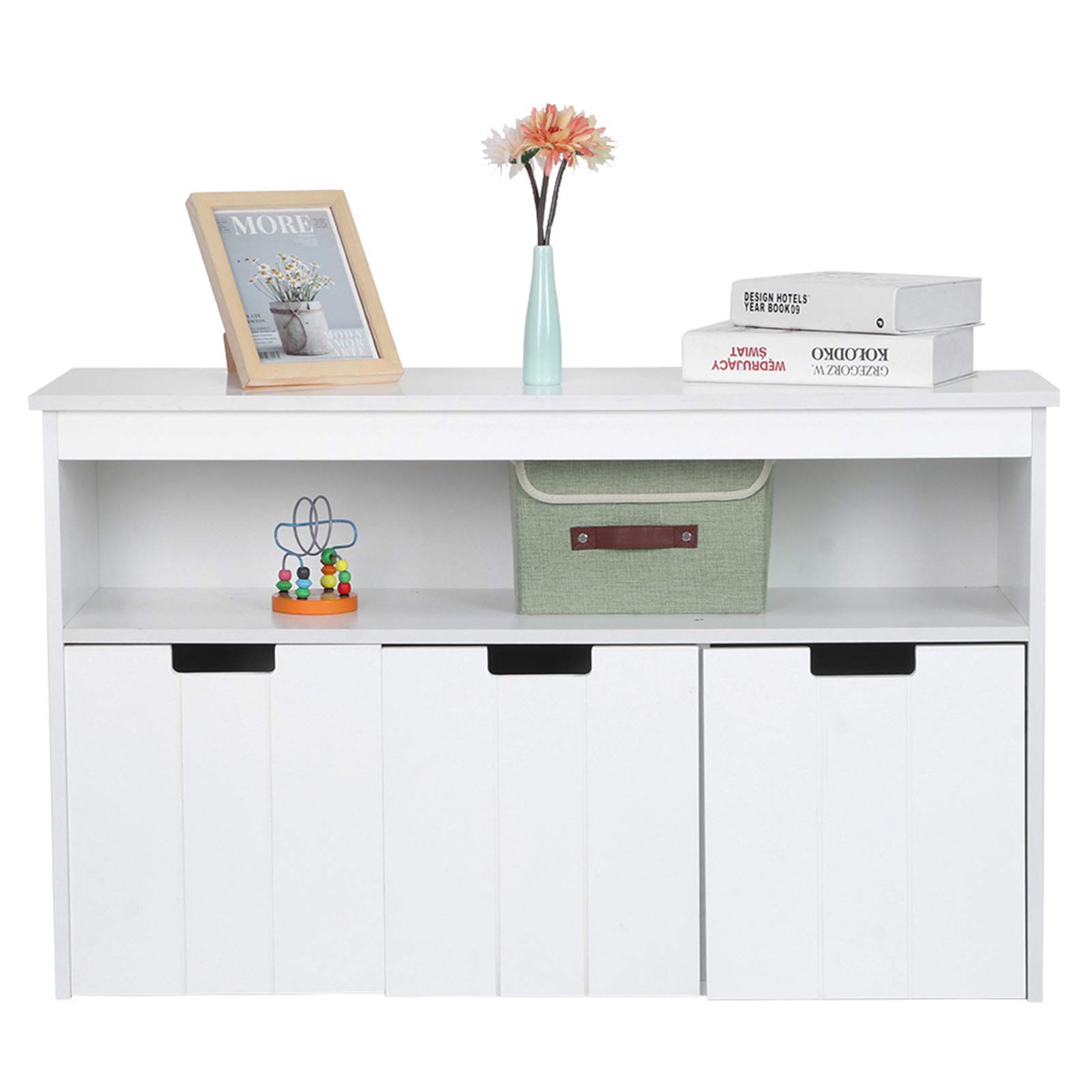 AYNEFY Kids Toy Storage Cabinet - Modern 3-Door Organizer Shelf for Toddler's Room, White (40.2 x 13 x 24.4 Inches) - Perfect for Bedroom, Playroom & Nursery Toy Organization