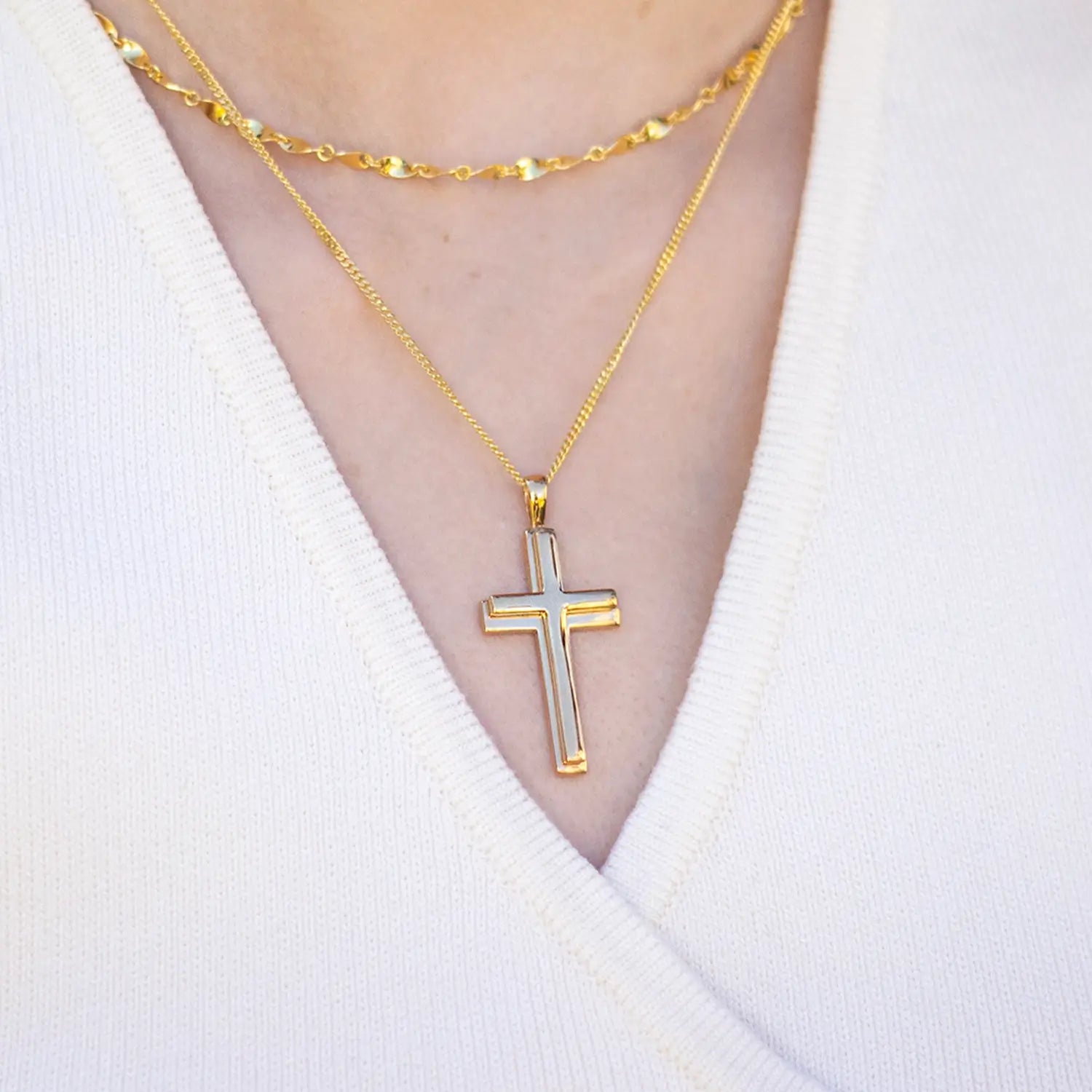 Stunning Heavy Gold Cross Necklace for Women & Men - Religious Jewelry Gift for Baptism, First Communion & Everyday Wear