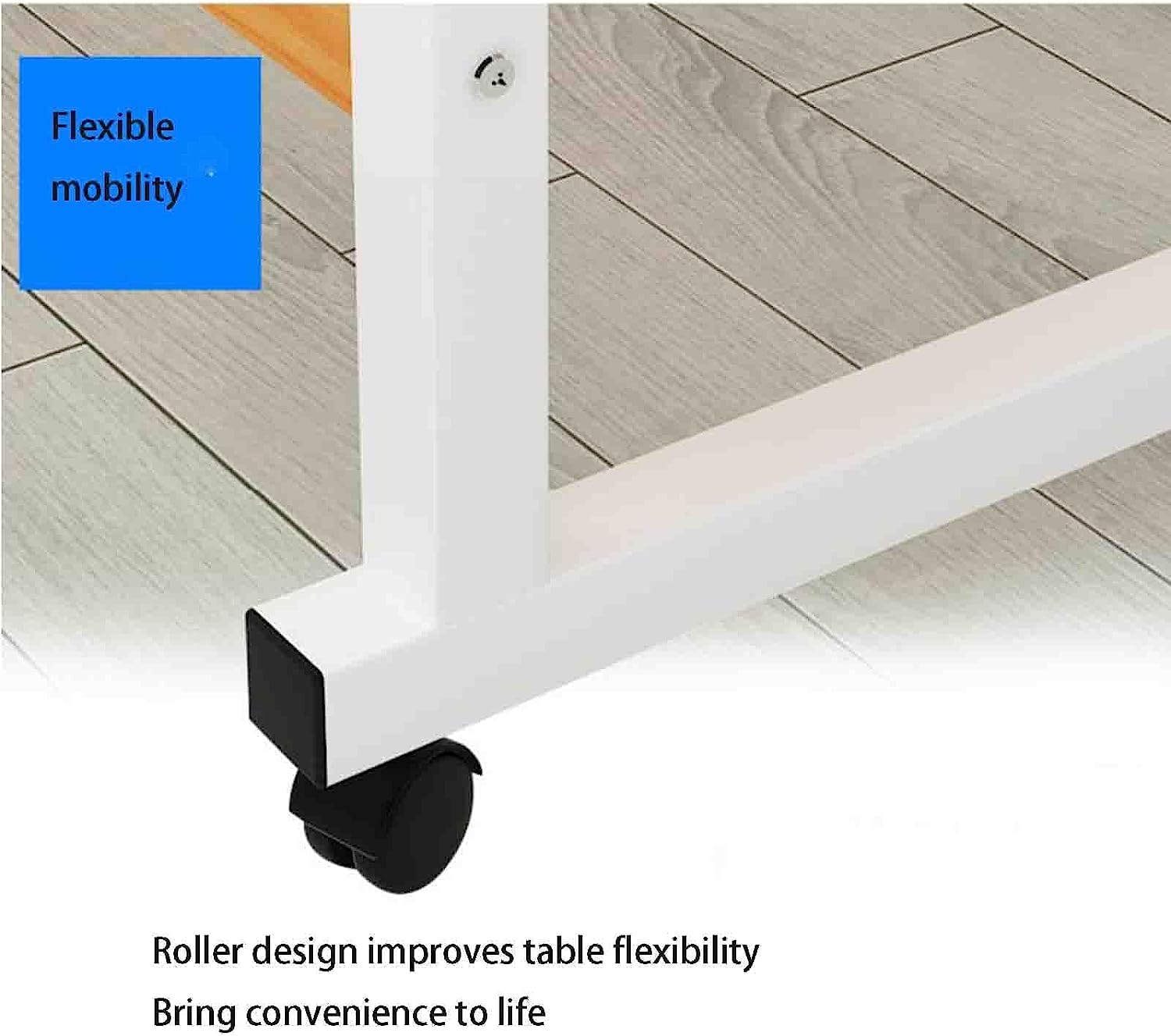 POCHY Adjustable Overbed Table with Wheels - Portable Laptop Desk, Lightweight Steel Frame & Fiberboard Top - Perfect for Bed, Sofa, or Office Use