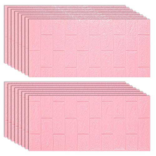 3D Brick Wall Stickers - Waterproof Self-Adhesive Wallpaper for Bedroom, Living Room, Kitchen & TV Backdrop Decor - 35x77cm (16Pcs) - Pink - Perfect for Home Renovation, Accent Walls, and DIY Interior Design Projects