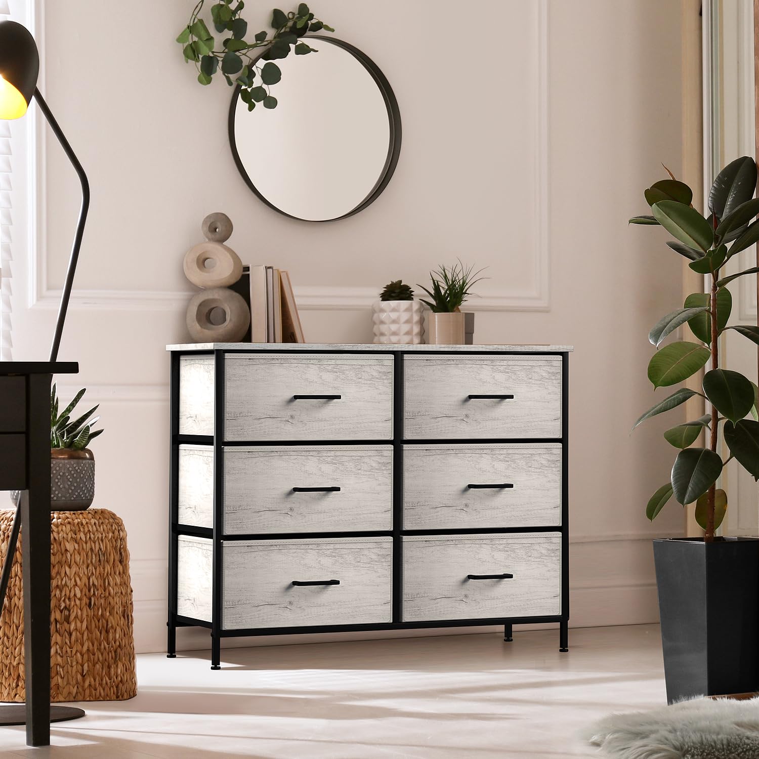Sorbus 6-Drawer Dresser Organizer - Sturdy Steel Frame with Faux Wood Top & Easy-Pull Fabric Bins for Clothes Storage - Perfect for Bedroom, Hallway, Living Room & Closet Organization (Ideal for Small Spaces & Home Decor)
