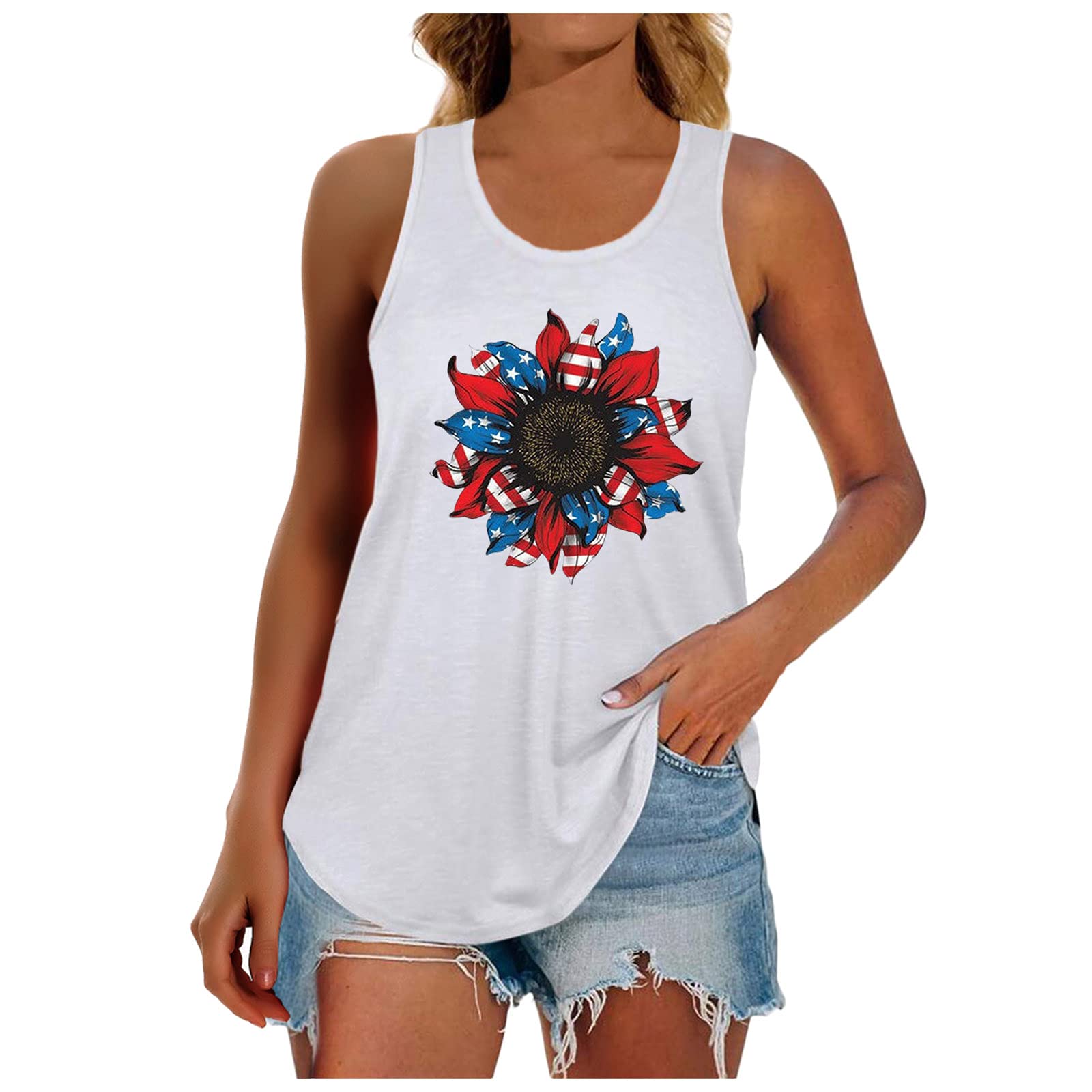 Women's Patriotic T-Shirt Tunic & Tank Tops - 4th of July Independence Day Party Tee - Perfect for BBQ, Fireworks & Summer Celebrations