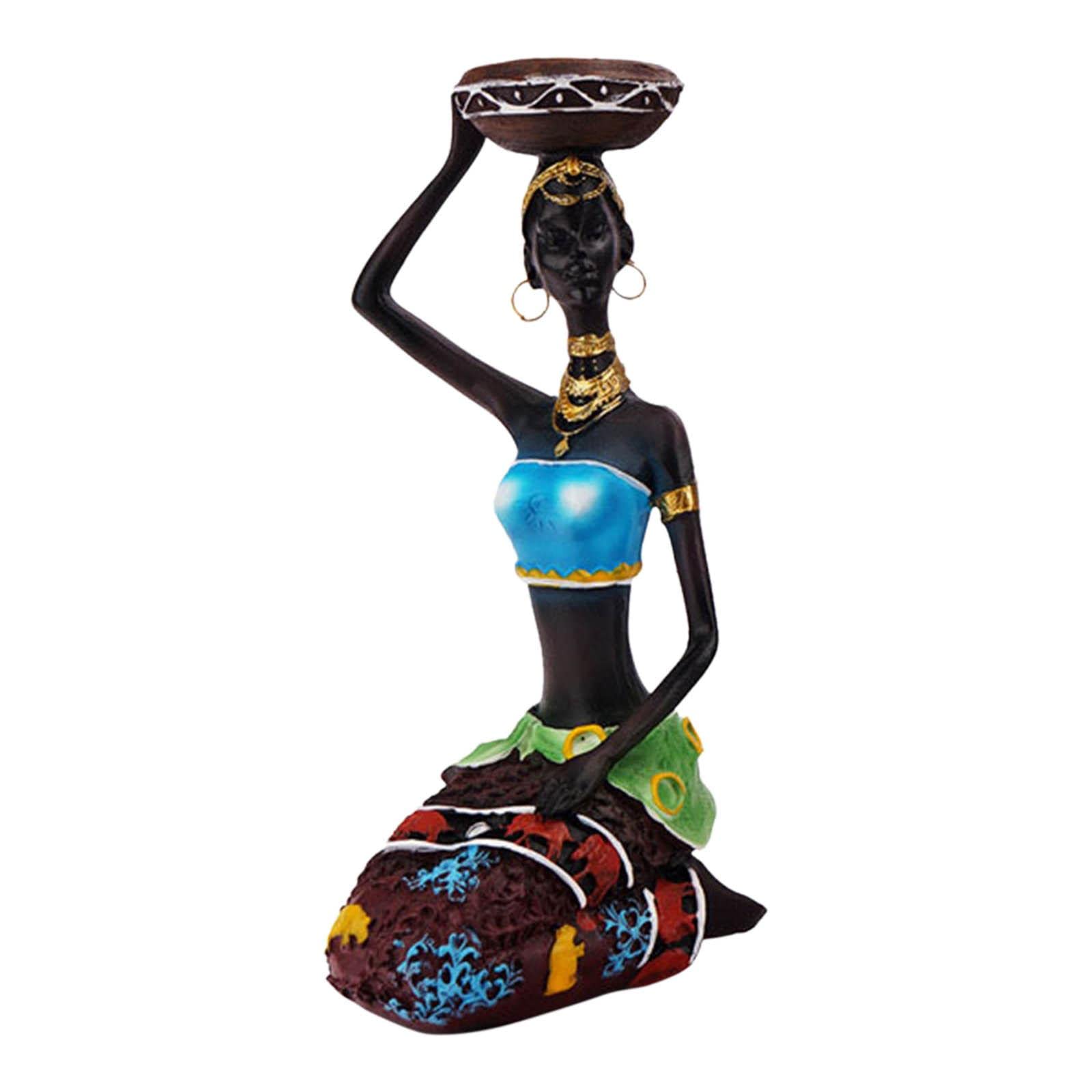 African Women Statues Tea Light Candle Holders - Blue Ceramic Candle Sticks for Home Decor, Bedroom, Living Room, Wedding Centerpiece & Romantic Ambiance Lighting
