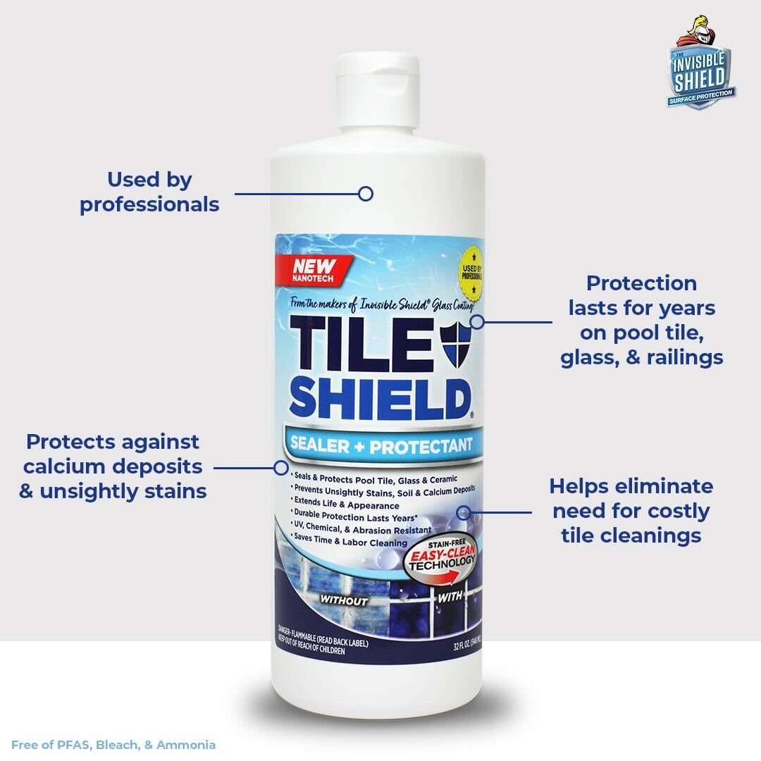 Tile Shield Sealer & Protectant – Nano Protective Pool Tile Treatment for Long-Lasting Shine, 32 oz (Pack of 1) – Ideal for Swimming Pool Maintenance & Waterproofing