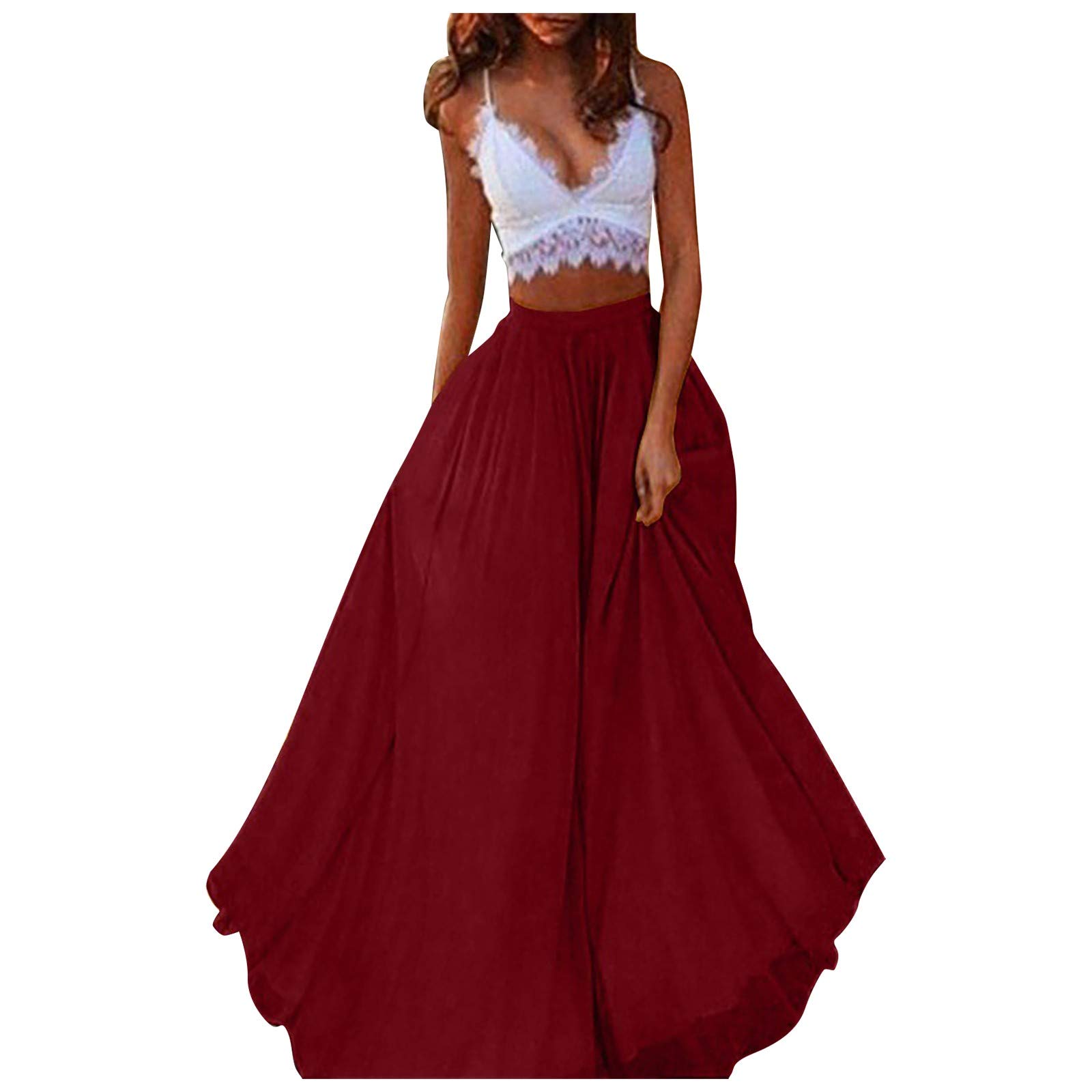 Women's Solid Color Casual Beach Dress - Flowy Half-Length Summer Skirt with Side Slit | Perfect for Vacation, Pool Party & Tropical Getaways | Red