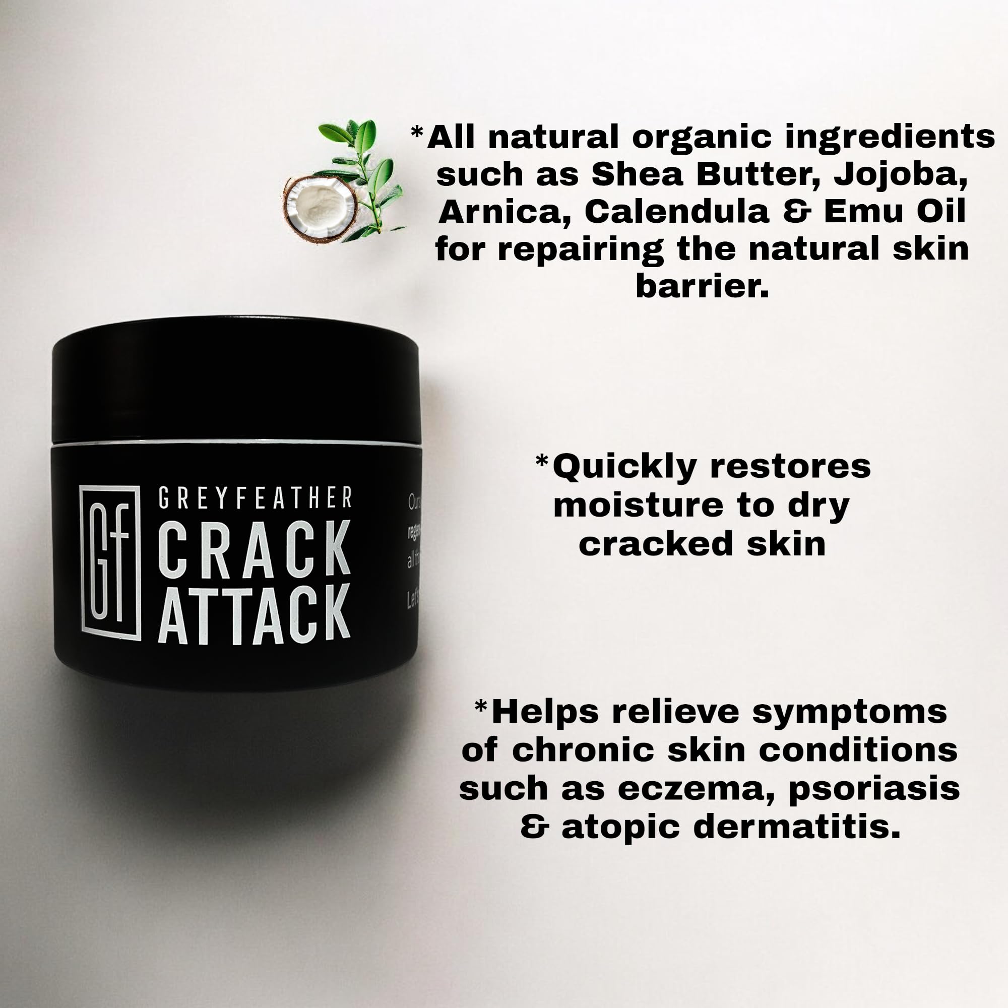Greyfeather Crack Attack Hand & Foot Repair Cream - 4 Oz Moisturizing Treatment for Dry, Cracked Skin - Travel Size for On-the-Go Relief - Perfect Gift for Mother's Day, Valentine's & Christmas (Great for Winter Skin Care & Daily Hydration)