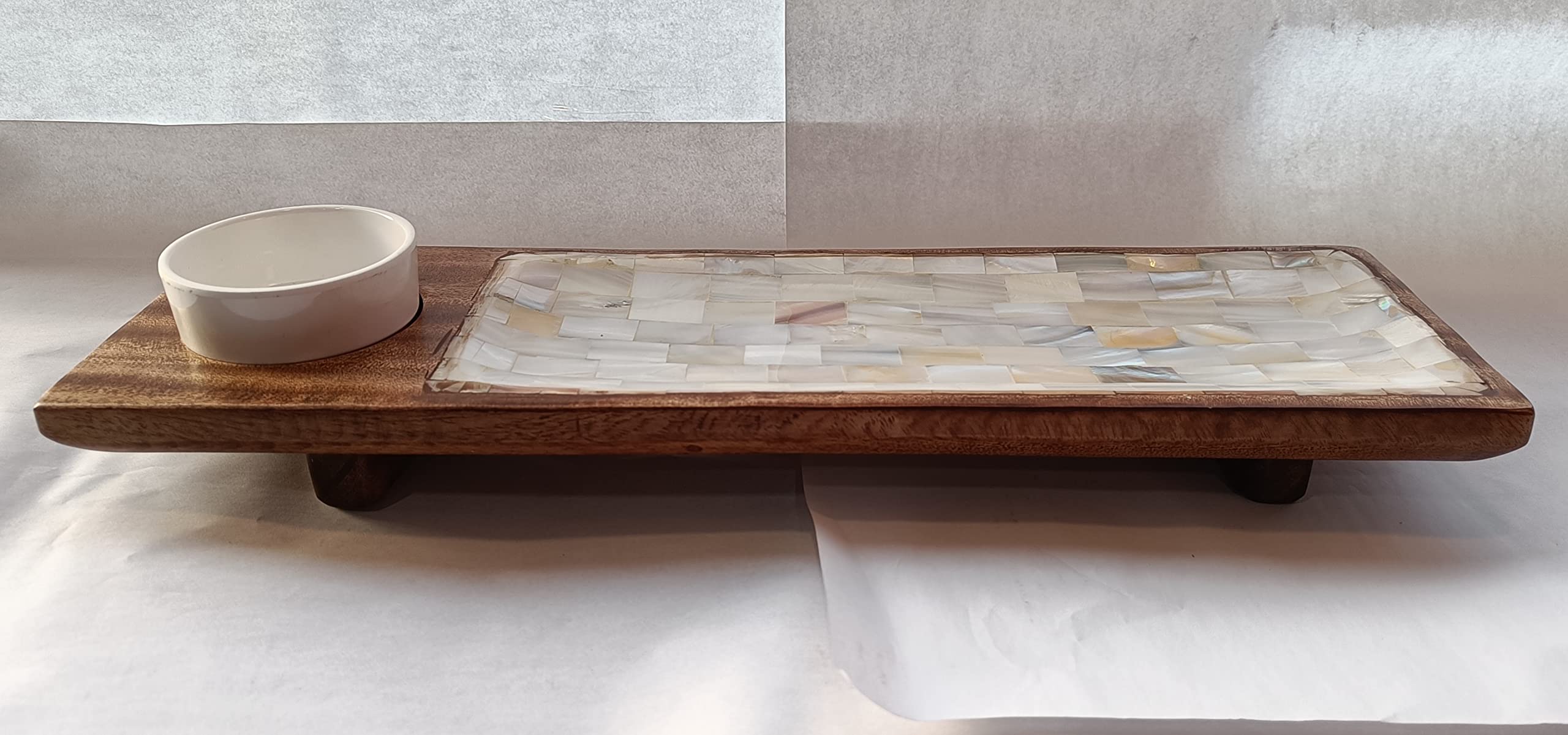 Acacia Wood Serving Tray with Shell Base - for Fruits, Snacks & Salads at Home