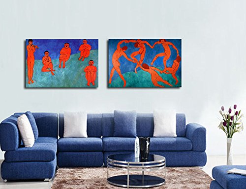 Wall26 Famous Oil Painting Reproduction Set of 2 - Music & Dance (II) Canvas Art Prints, 24x36 Inch x 2 Panels, Stretched & Ready to Hang - Perfect for Living Room, Bedroom or Office Wall Decor