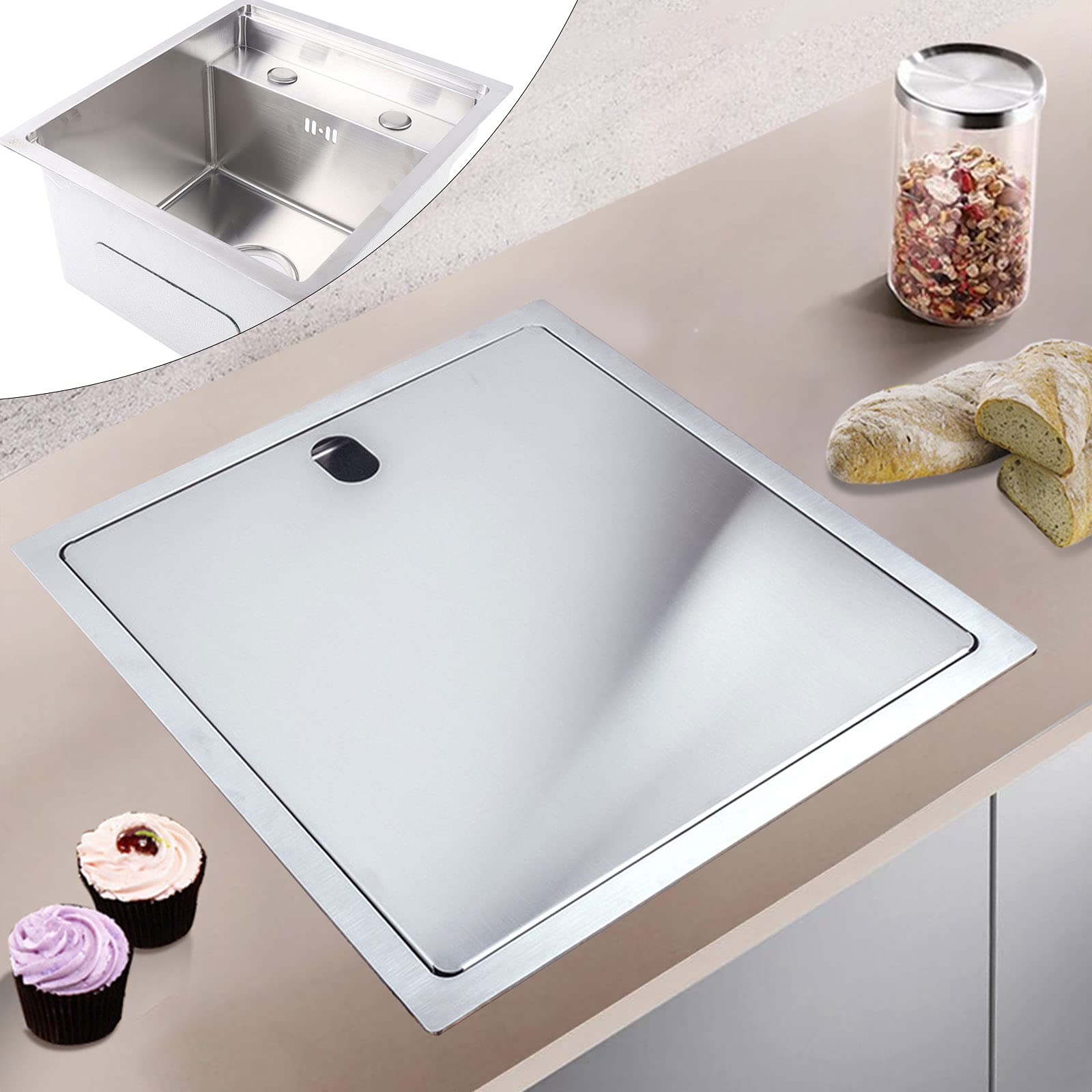 YIYIBYUS Single Bowl Stainless Steel Kitchen/Bar Sink with Double-Layer Edging & Folding Faucet - Compact Hidden Sink for Small Spaces, Perfect for Apartments, RVs, and Tiny Homes