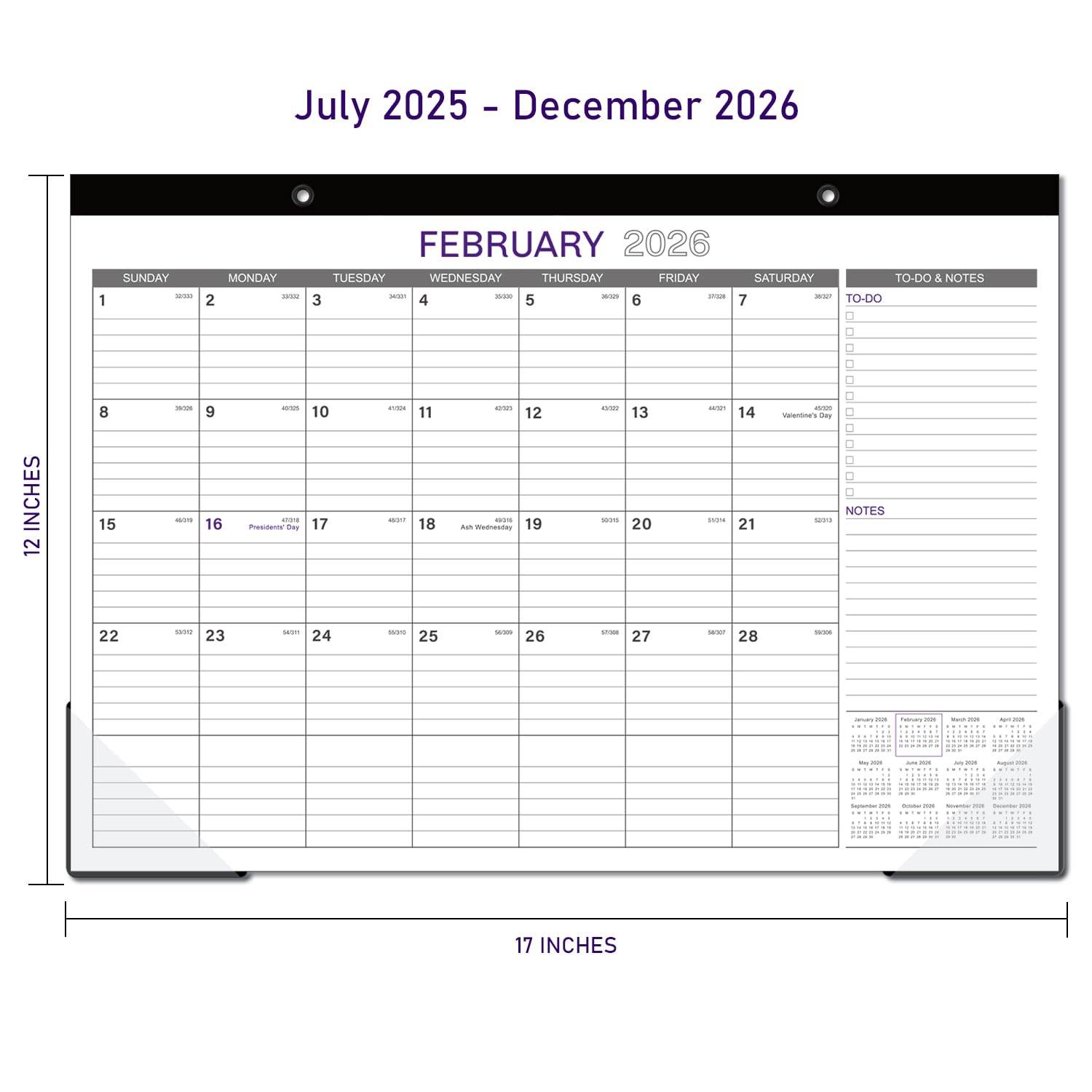 2025-2026 18-Month Large Desk Calendar Planner | July 2025 to December 2026 | 17