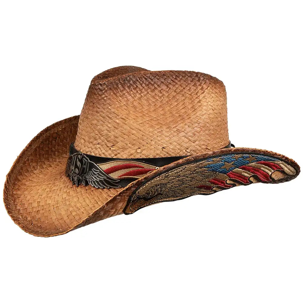 Deadwood Trading Patriot Rider Raffia Straw Cowboy Hat - Western Style Sun Hat for Men & Women - Perfect for Rodeo, Country Music Festivals & Outdoor Adventures