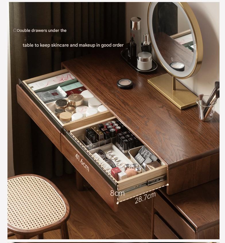 Modern Oak Solid Wood Retractable Vanity Dressing Table with Mirror - Perfect for Bedroom, Bathroom & Makeup Organization