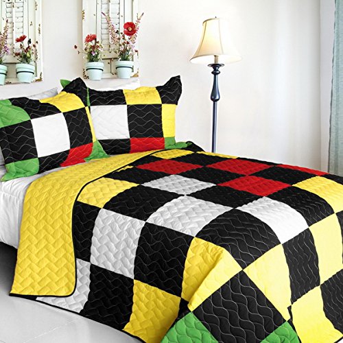 Forever - 3 Piece Vermicelli Quilted Patchwork Bedding Set - Full & Queen Size - Black - Perfect for Cozy Bedrooms & Guest Rooms
