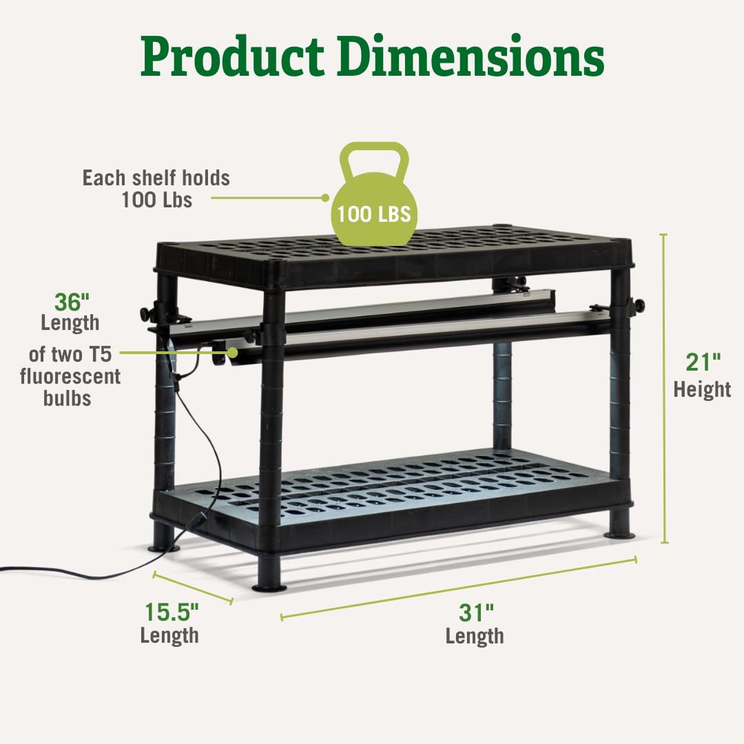 Gardener's Supply Company Stack-n-Grow Grow Light System with 2 Full-Spectrum T5 Fluorescent Bulbs – Indoor Plant Stand for Seeds, Herbs, Succulents & Houseplants | Perfect for Home Gardening, Hydroponics & Year-Round Indoor Planting