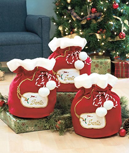 ARAD Christmas Gift Bags Set of 3 - Large Reusable Santa Fabric Gift Bags for Holiday Presents | Perfect for Christmas Party Favors, Stocking Stuffers & Festive Gift Wrapping