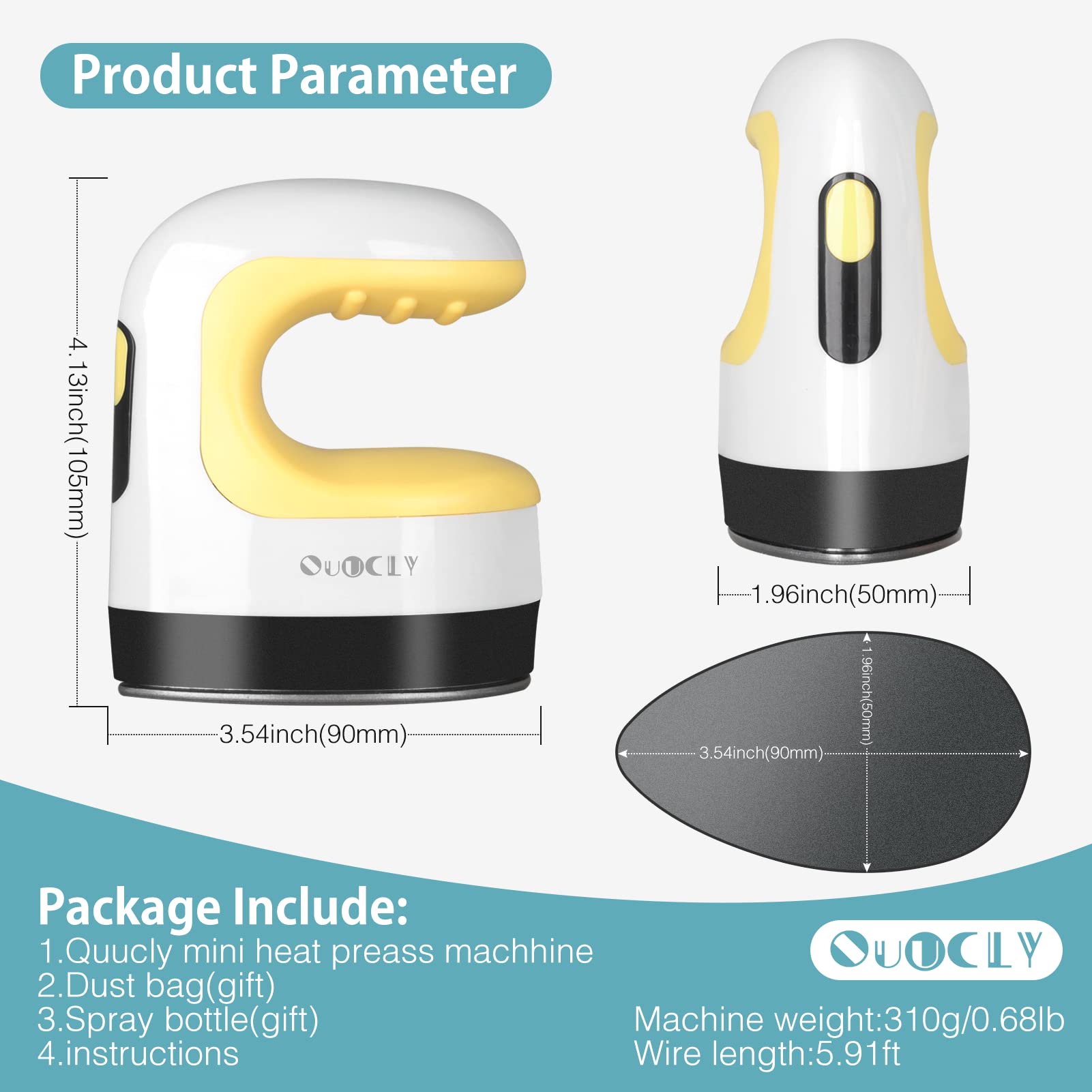 Mini Heat Press Machine for Crafts - Portable Iron for T-Shirts, Hats, Shoes & HTV Vinyl Projects - Easy DIY Heat Transfer Tool (Yellow) - Perfect for Home Crafting, Small Business & Personalized Gifts