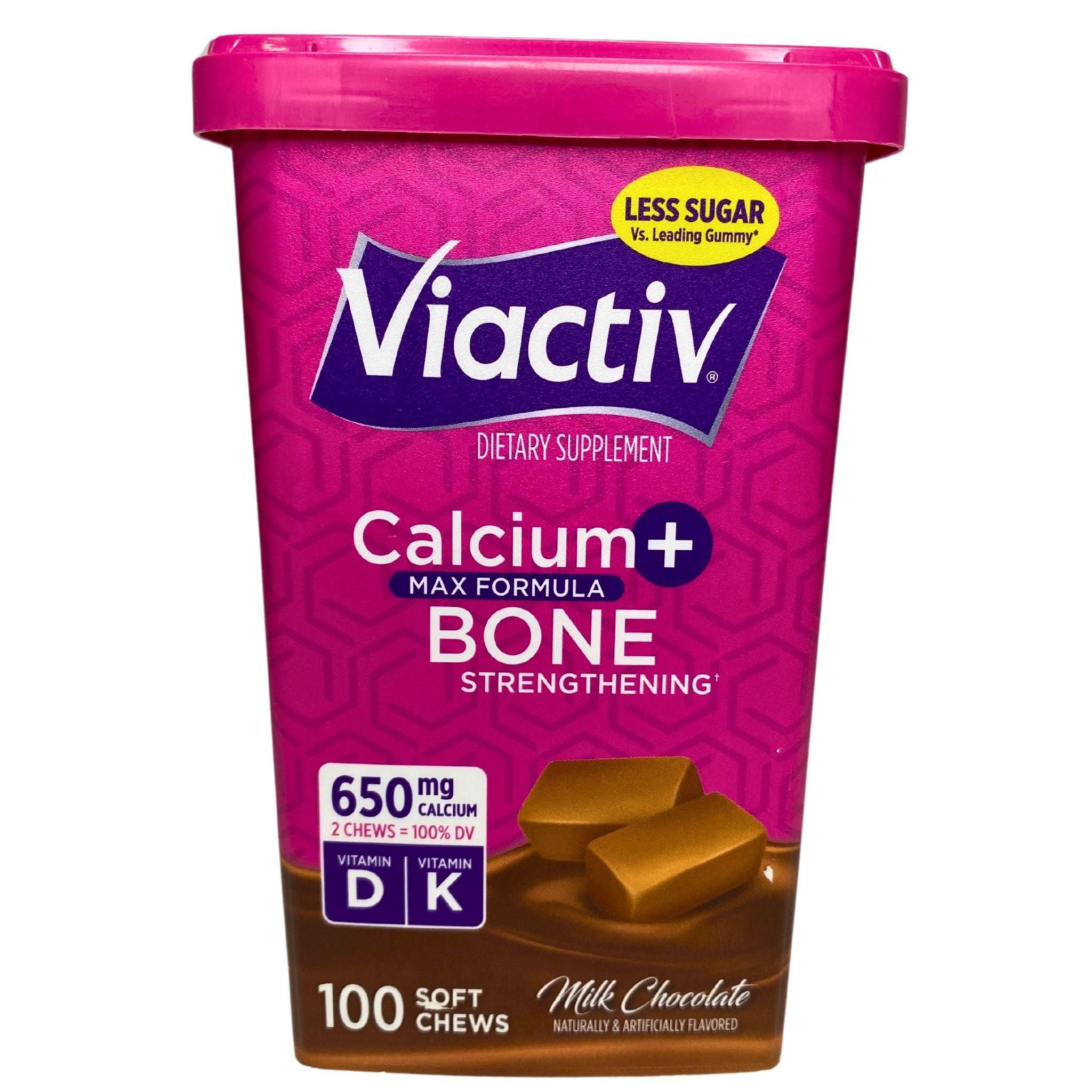 Viactiv Calcium + Bone Strengthening Max Formula Dietary Supplement - 650mg Calcium with Vitamin D & K - Milk Chocolate Flavor Soft Chews (100 Count) - Supports Bone Health & Strength - Perfect for Active Lifestyles & Daily Wellness